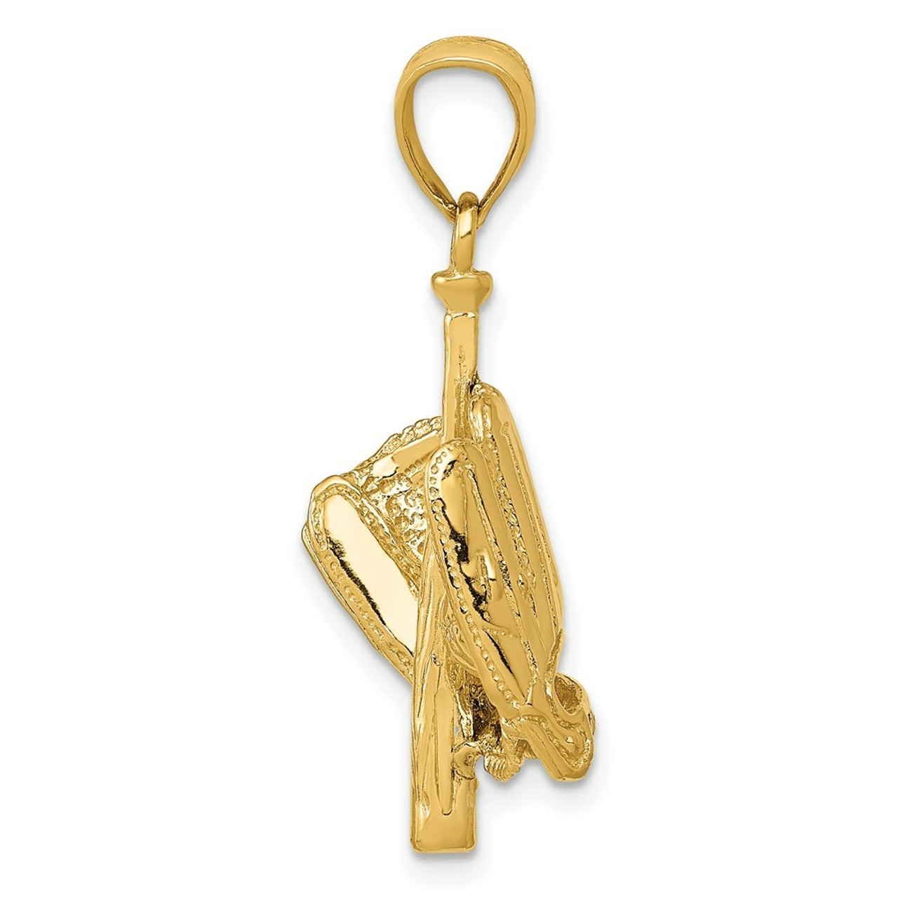 14K Yellow Gold Polished 3-Dimensional Glove/Bat/Ball Baseball Pendant - (A86-871)