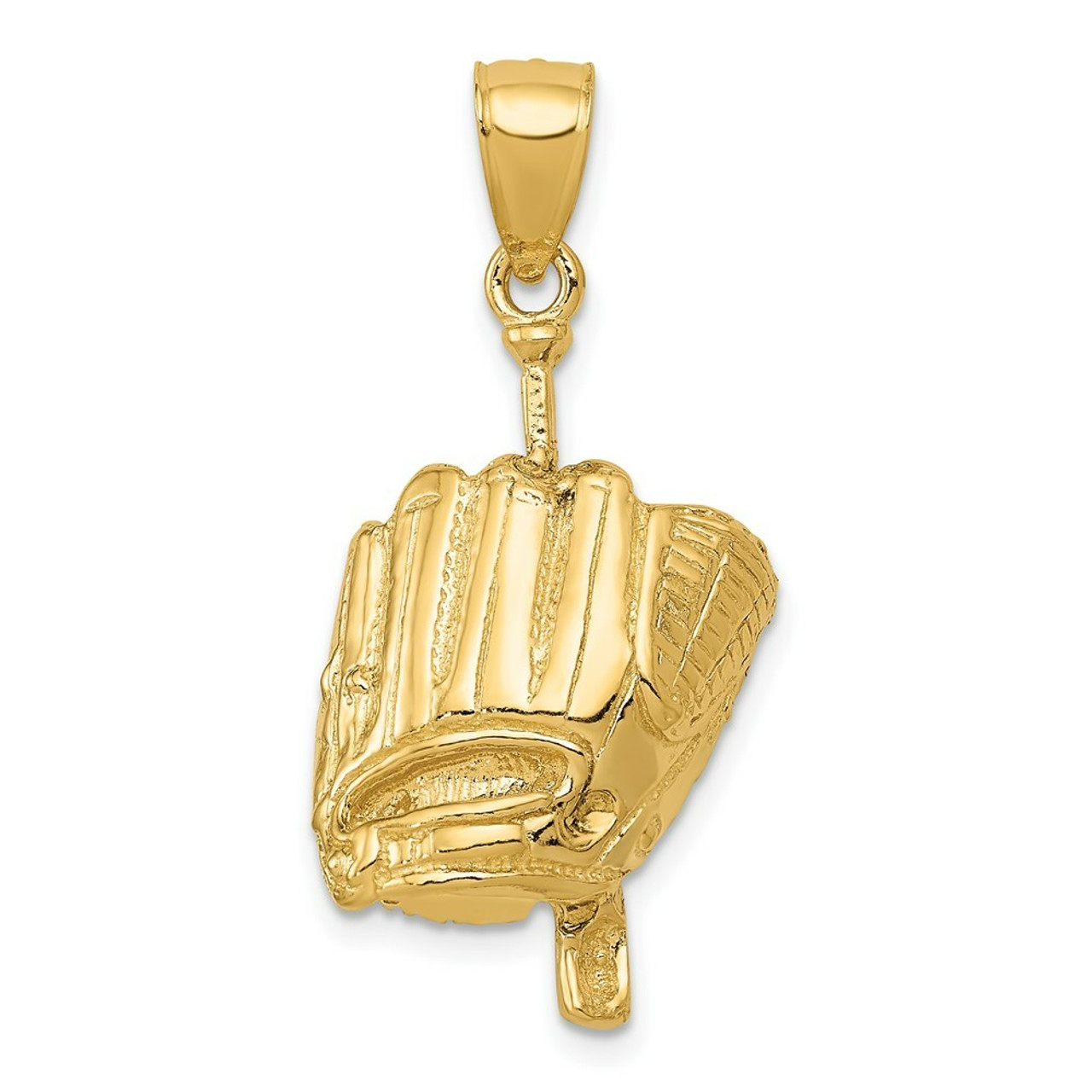 14K Yellow Gold Polished 3-Dimensional Glove/Bat/Ball Baseball Pendant - (A86-871)