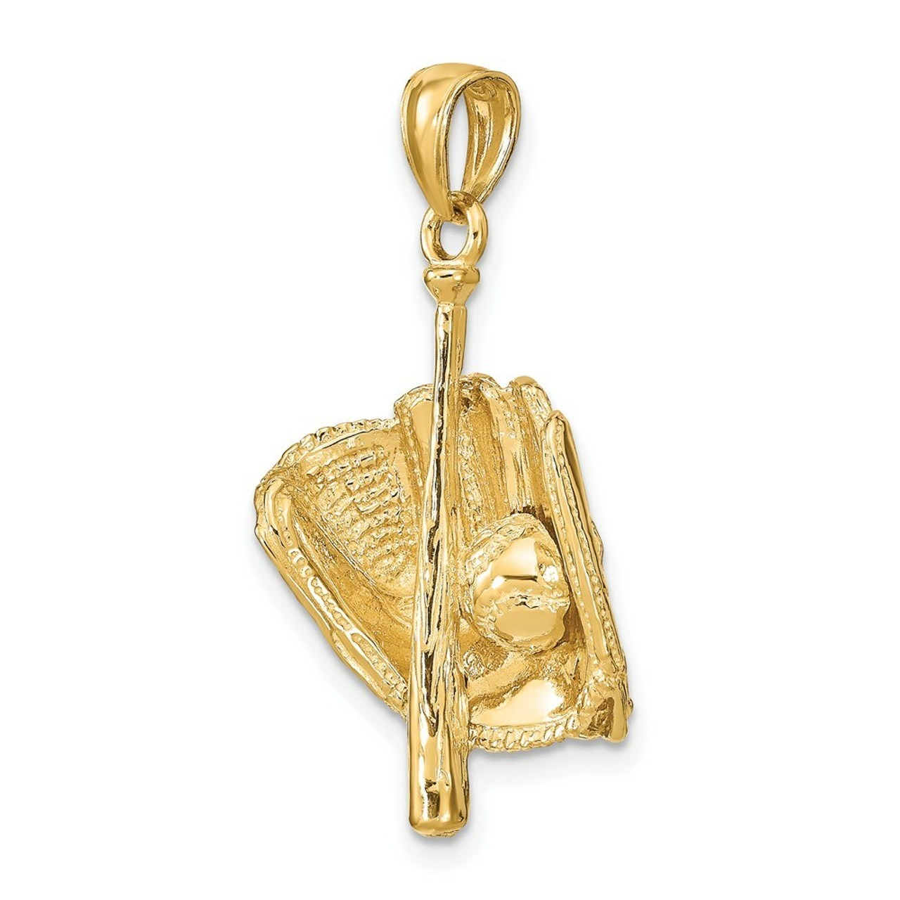 14K Yellow Gold Polished 3-Dimensional Glove/Bat/Ball Baseball Pendant - (A86-871)