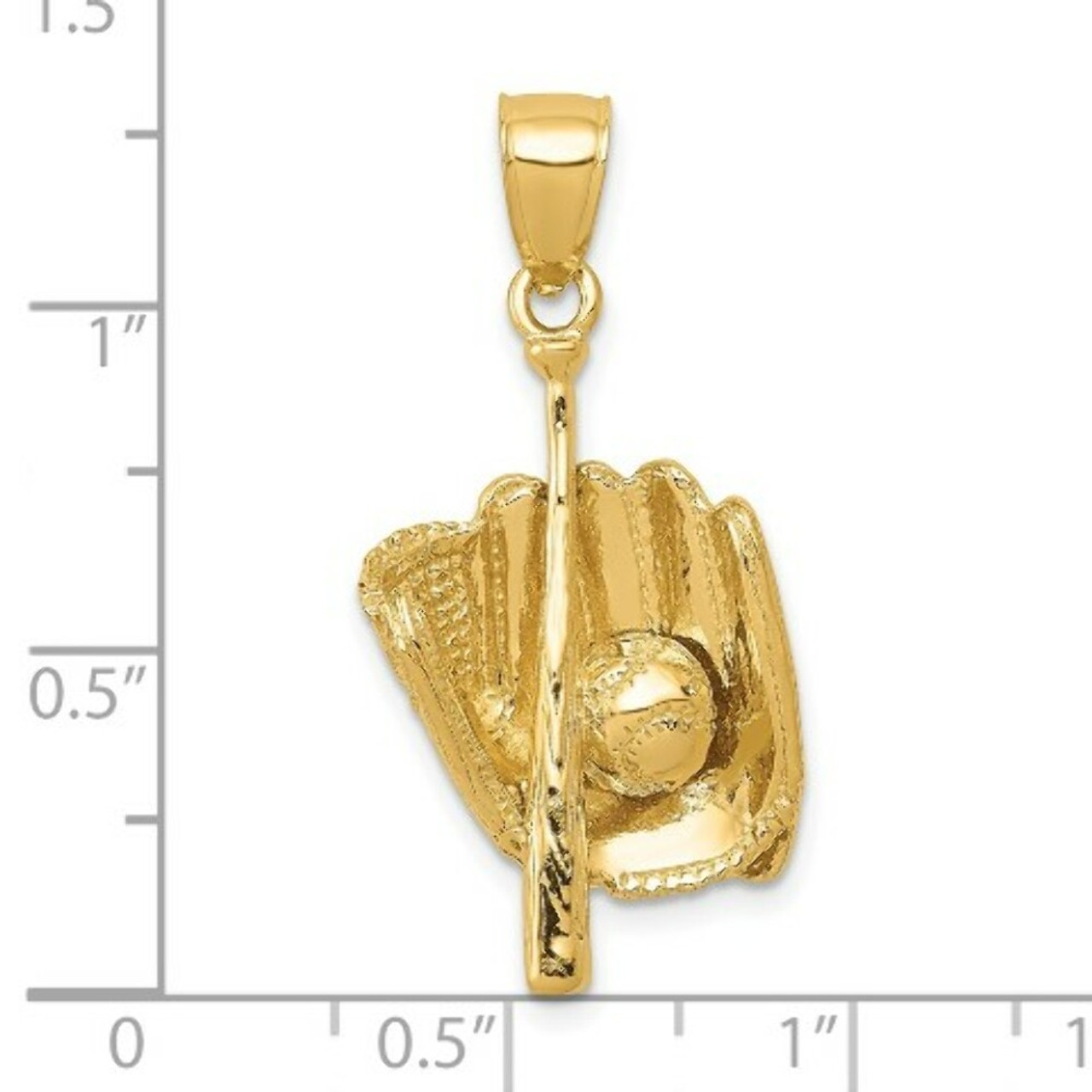 14K Yellow Gold Polished 3-Dimensional Glove/Bat/Ball Baseball Pendant - (A86-871)
