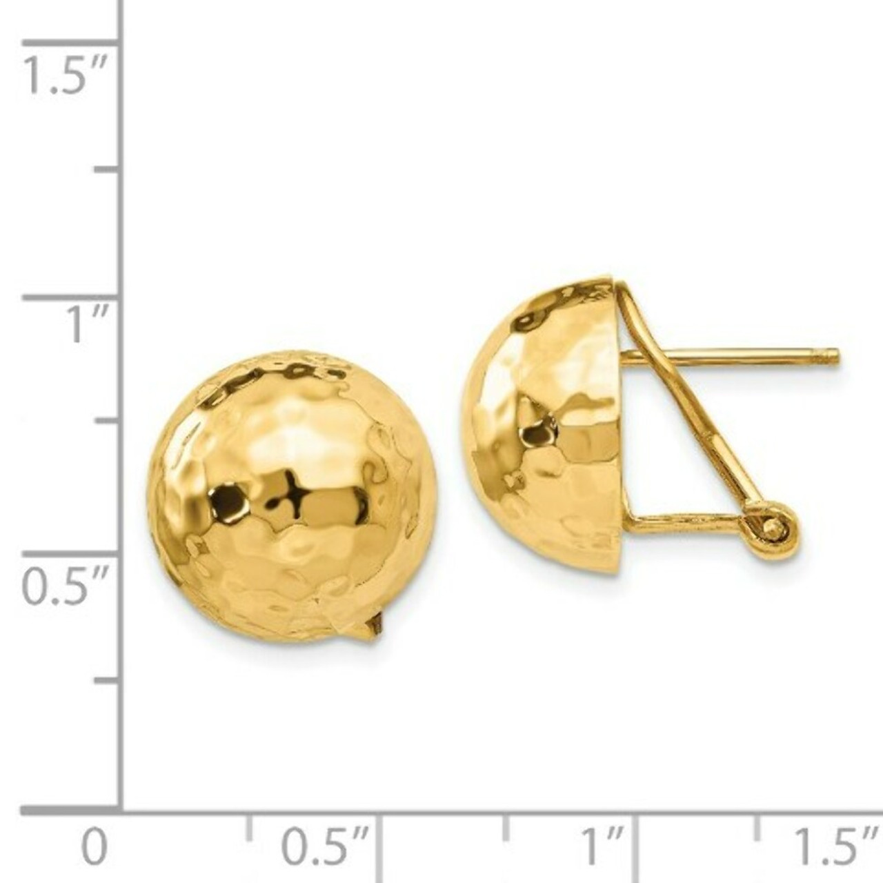 14K Yellow Gold Hammered Omega Back Post Earrings - (B42-343)