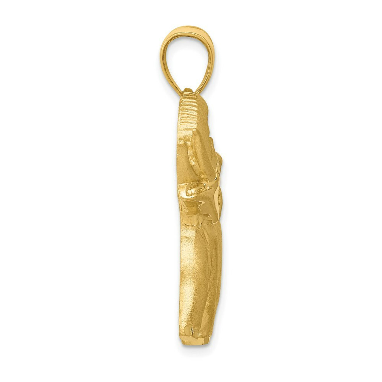 14K Yellow Gold Solid Satin Diamond-cut Open-Backed Elephant Pendant - (A83-167)