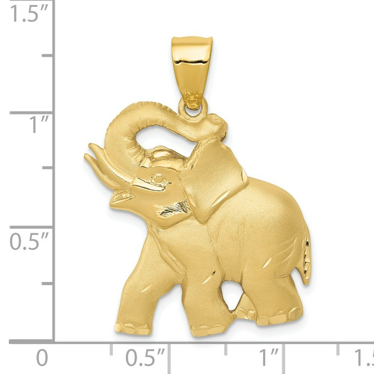 14K Yellow Gold Solid Satin Diamond-cut Open-Backed Elephant Pendant - (A83-167)