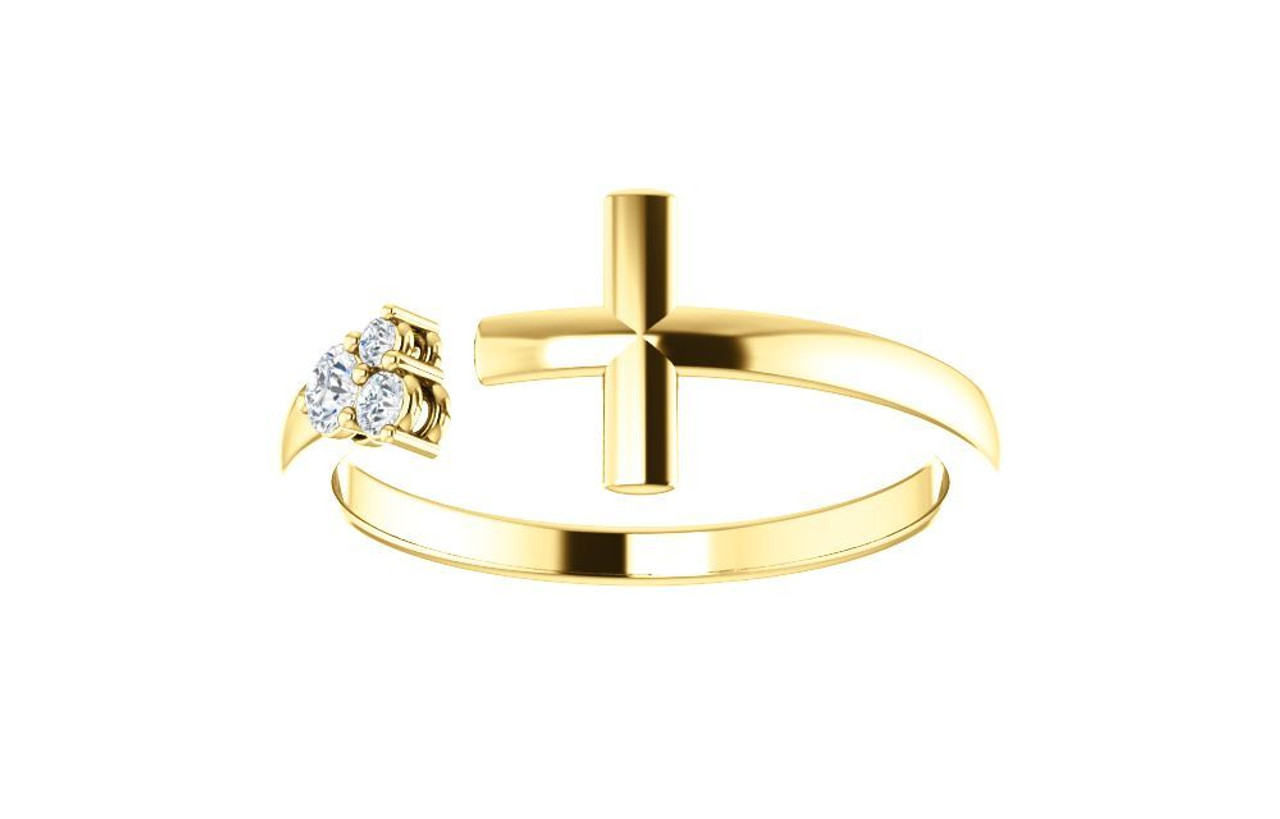 14K Yellow Gold 1/10th-Carat tw Diamond Negative Space Cross Ring