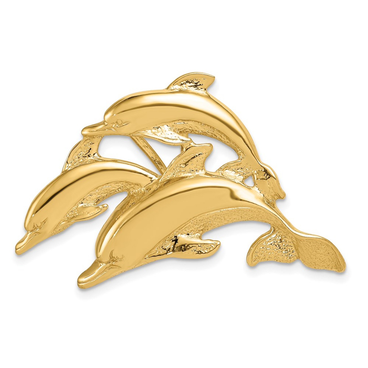 14k Yellow Gold Double Dolphins Necklace Charm Pendant Slide www