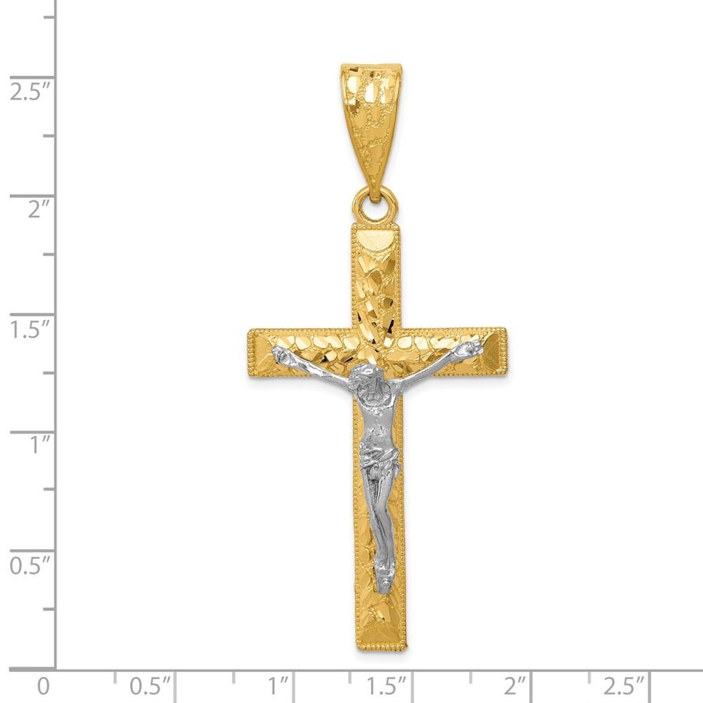 14k Two-tone Gold Diamond-cut 2 inch Crucifix Pendant - (A86-102