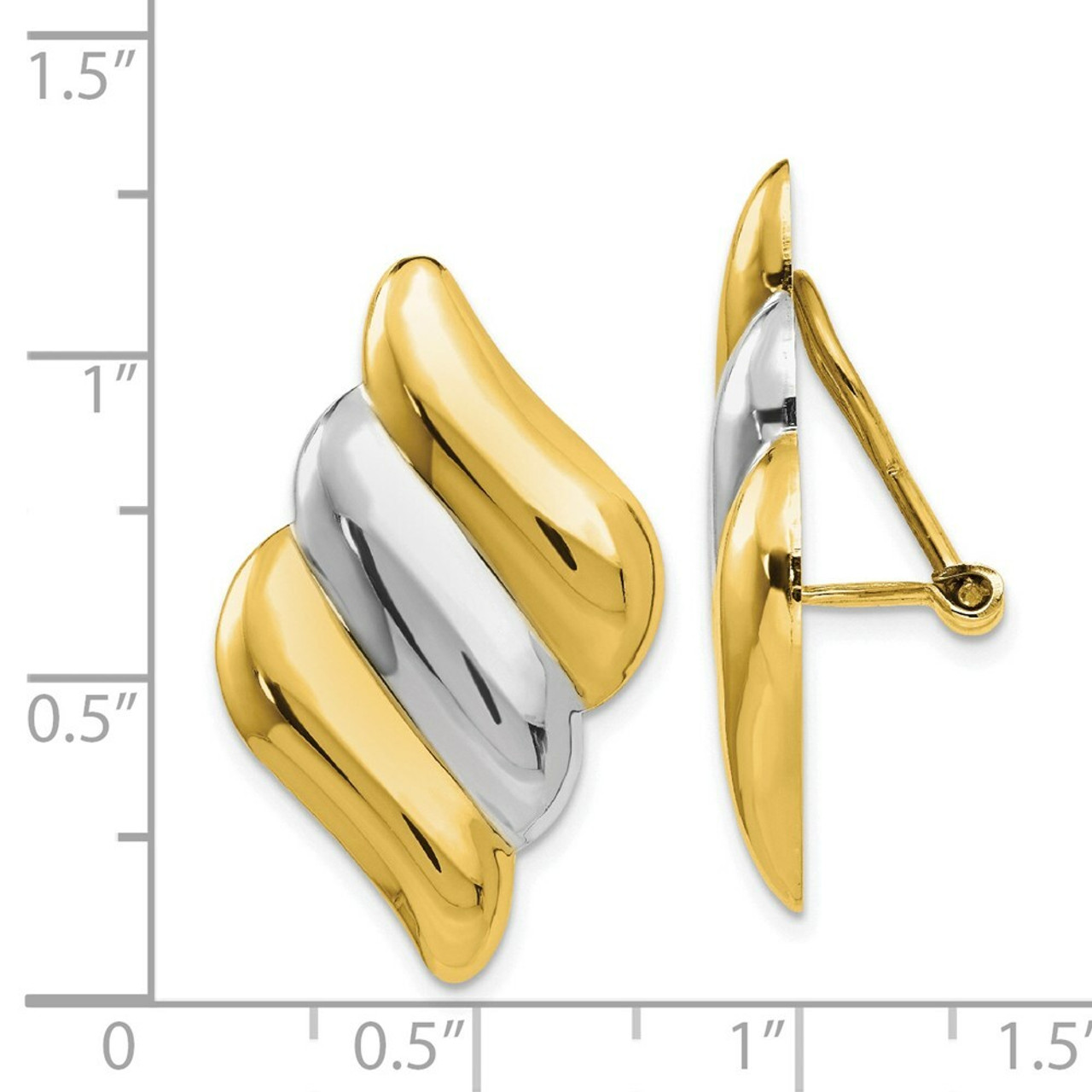 14K Yellow Gold & Rhodium Non-pierced Omega Back Earrings - (B42-215)