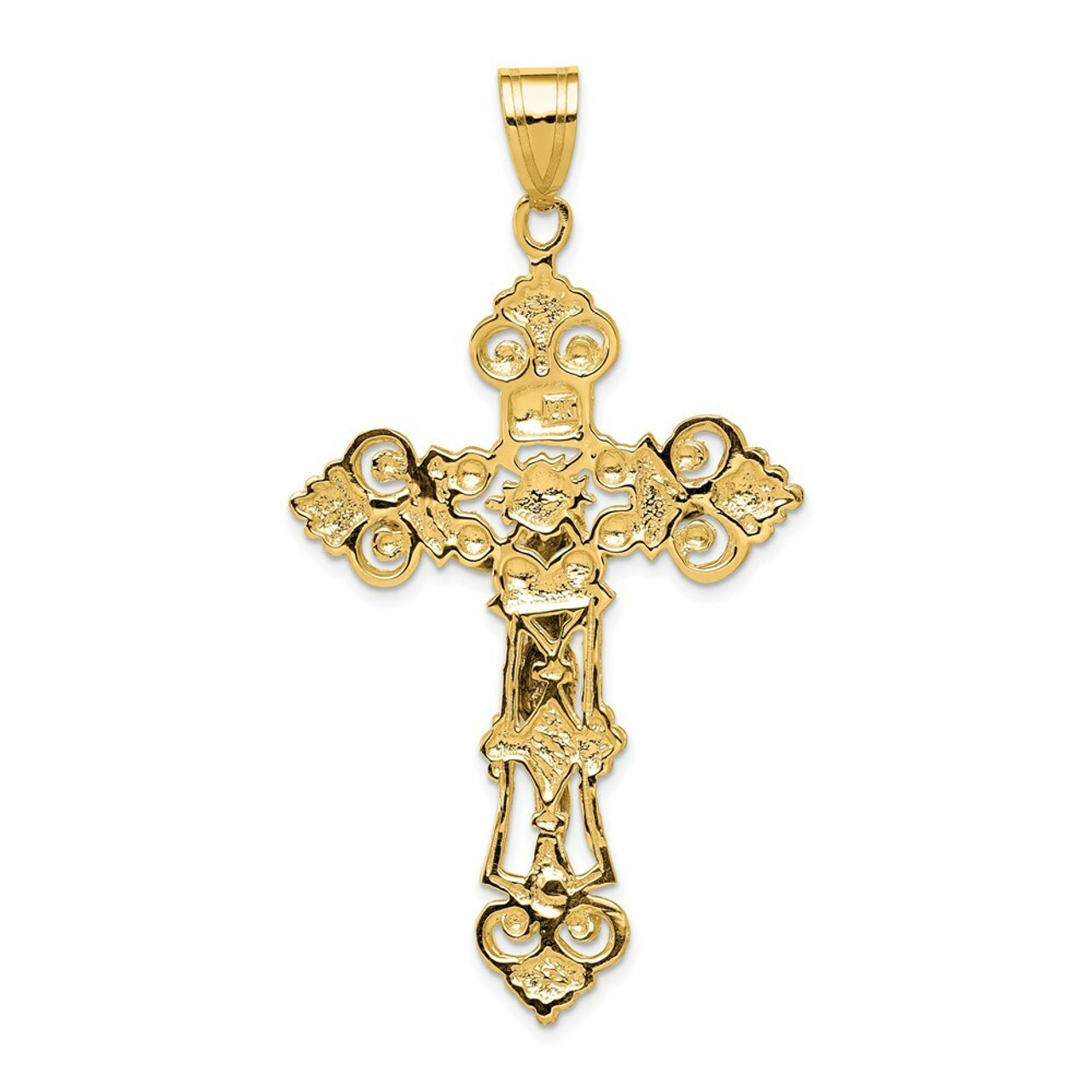 14K Yellow Gold INRI Fleur De Lis Crucifix Pendant - (A83-526)