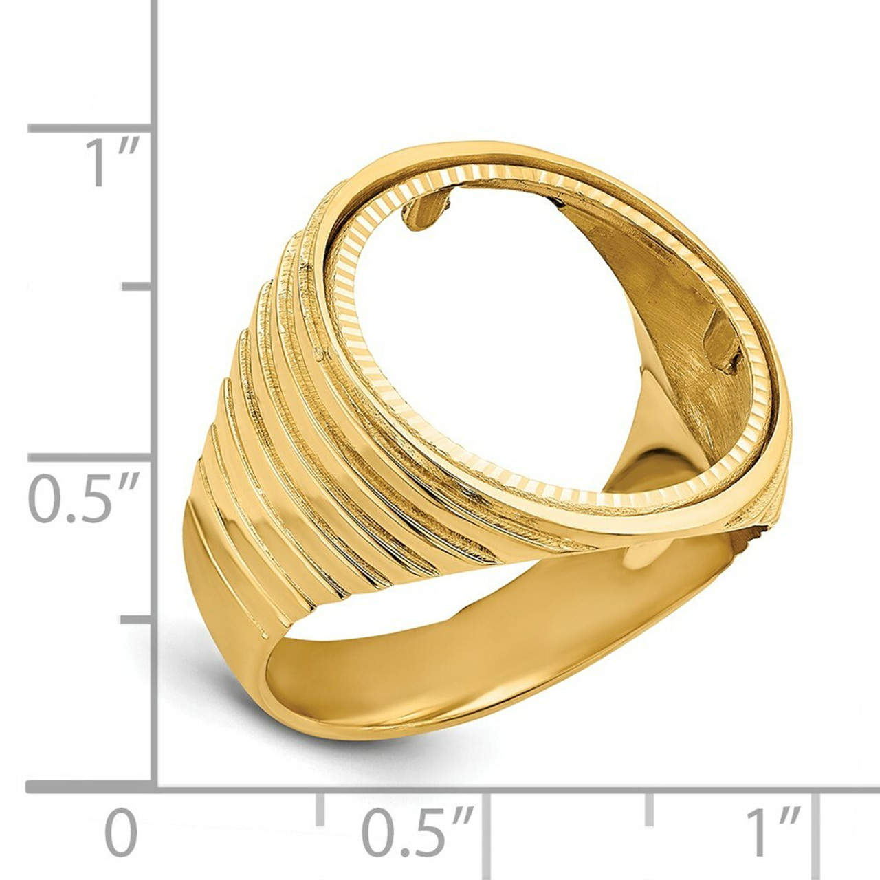14K Yellow Gold 1/10th American Eagle Coin Diamond-cut Coin Ring - Size: 10 - (B31-688)