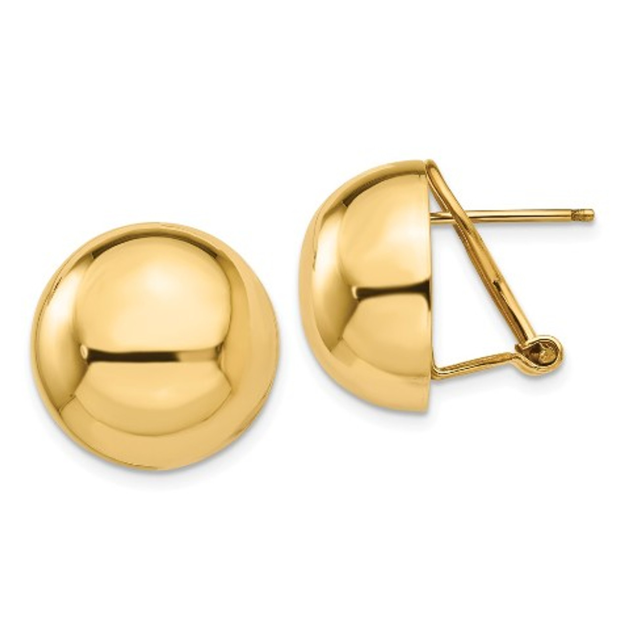 14K Yellow Gold Omega Clip 16mm Half Ball Earrings - (B34-898)
