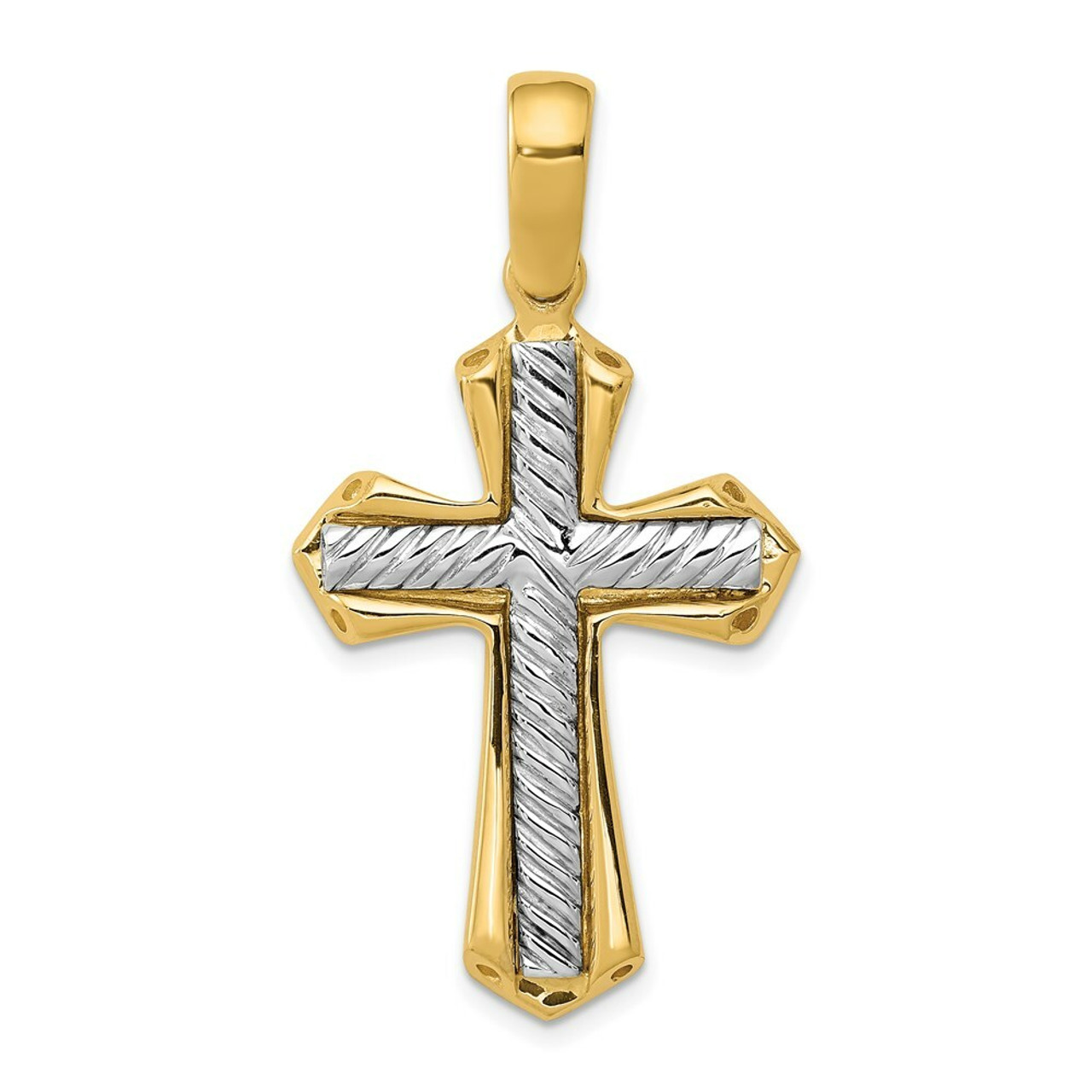 14K Two-tone Gold Solid Cross Pendant - (A84-977)