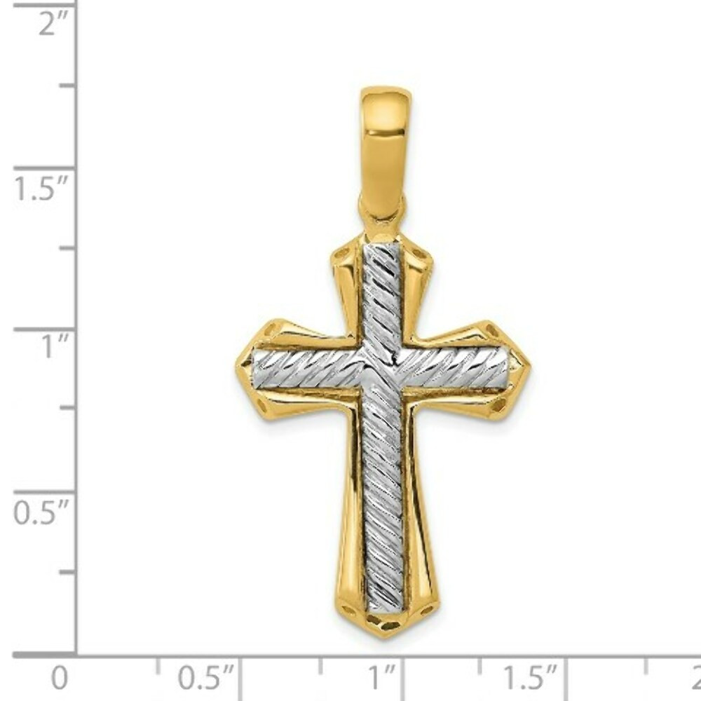 14K Two-tone Gold Solid Cross Pendant - (A84-977) - Roy Rose Jewelry