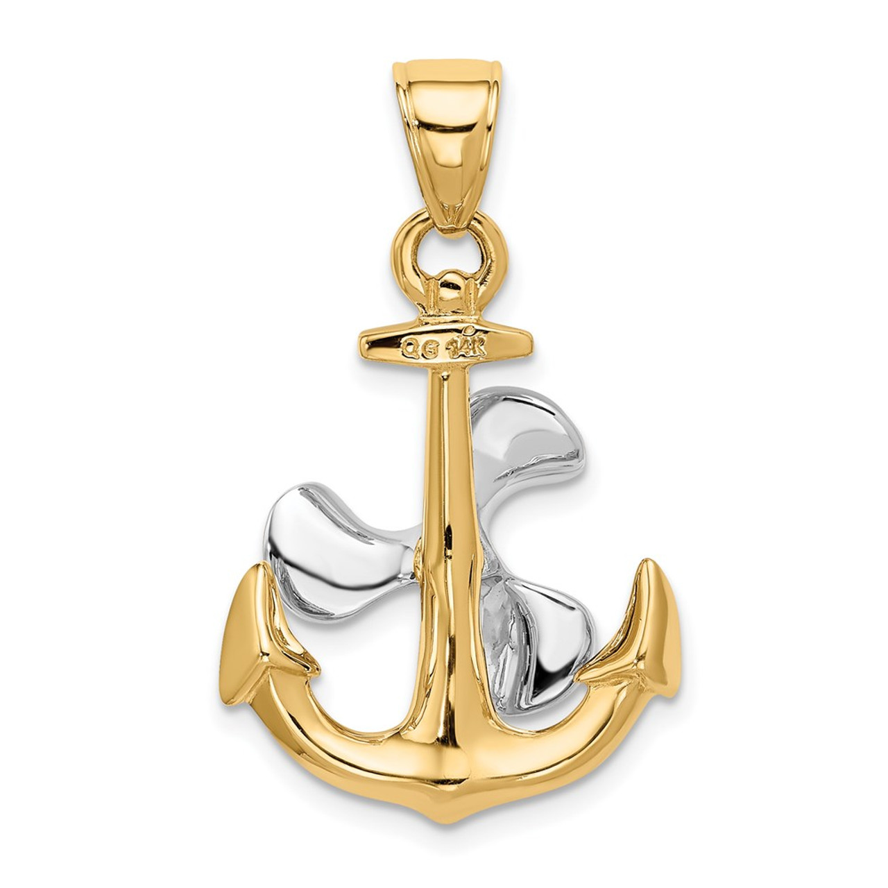 14K Two-tone Gold 3-D Anchor with Moveable Propeller Pendant - (A84-876) 14K Two-tone Gold 3-D Anchor with Moveable Propeller Pendant - (A84-876)