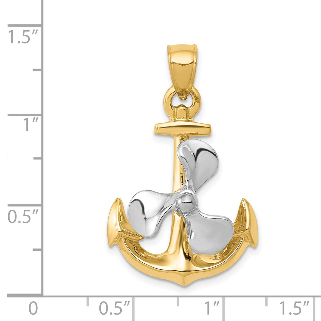 14K Two-tone Gold 3-D Anchor with Moveable Propeller Pendant - (A84-876) 14K Two-tone Gold 3-D Anchor with Moveable Propeller Pendant - (A84-876)