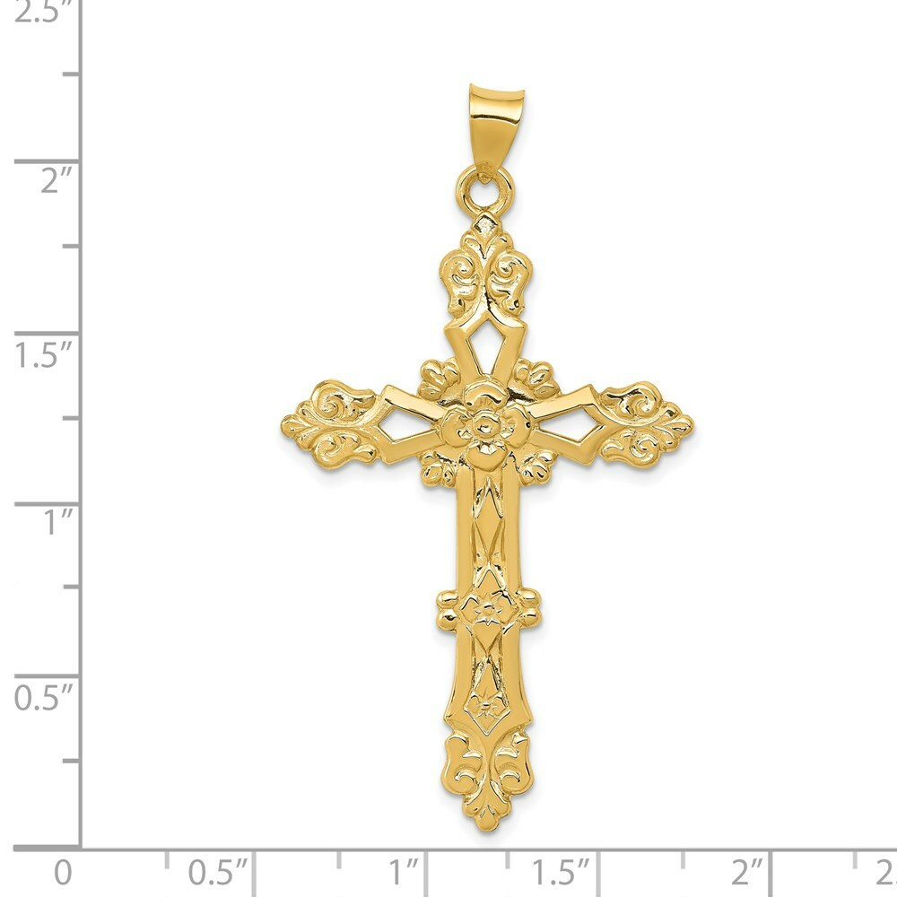 14K Yellow Gold Polished Cross Pendant 54mm length - (B11-294