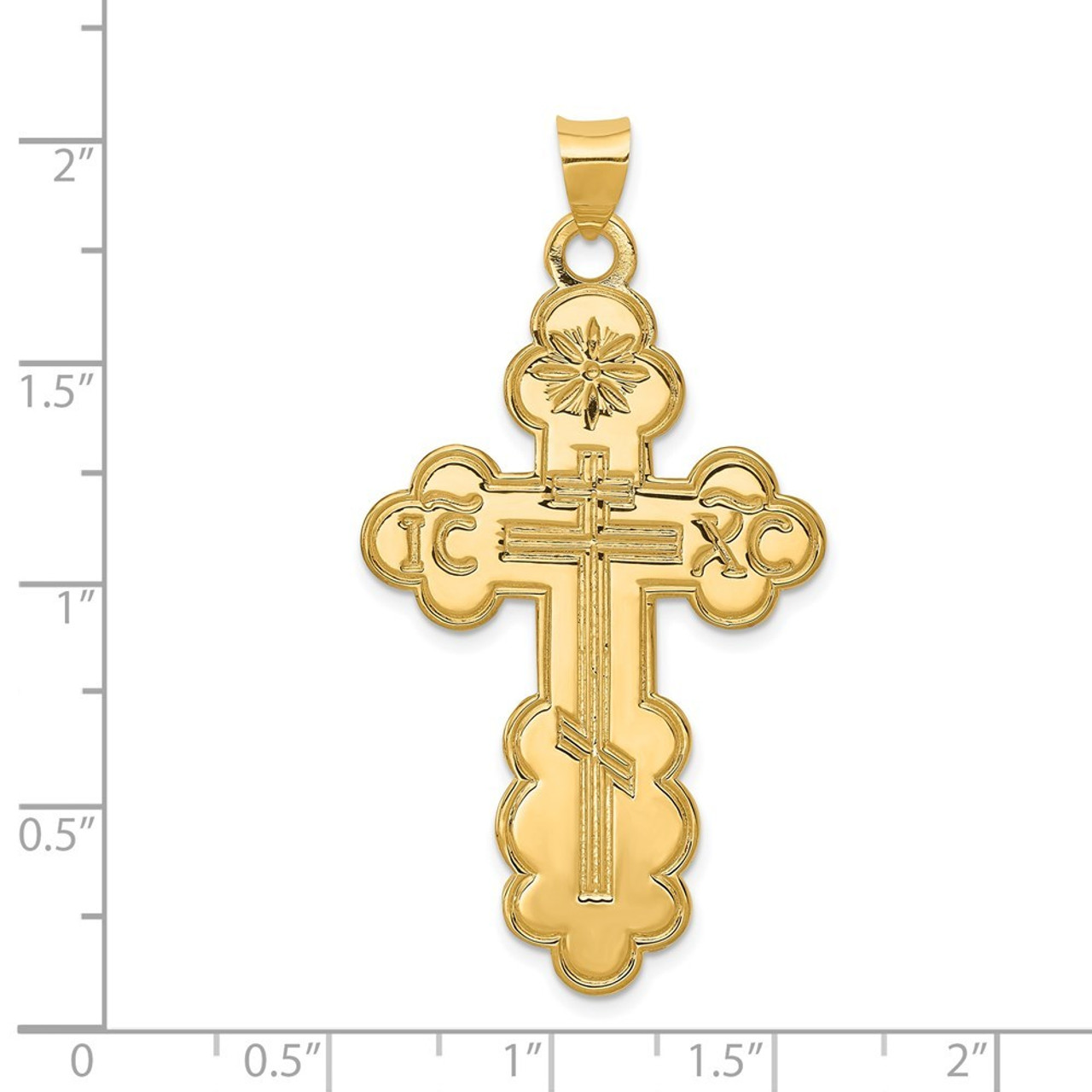 14K Yellow Gold Eastern Orthodox Cross Pendant 50mm length - (B11-314)