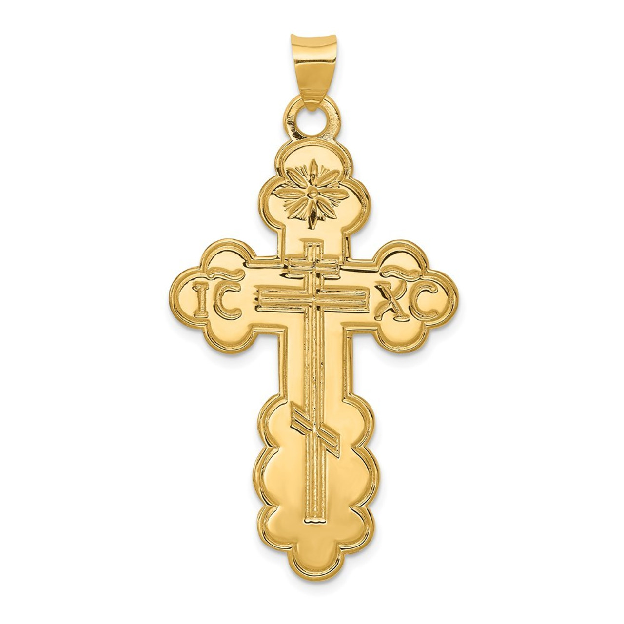 14K Yellow Gold Eastern Orthodox Cross Pendant 50mm length - (B11-314)