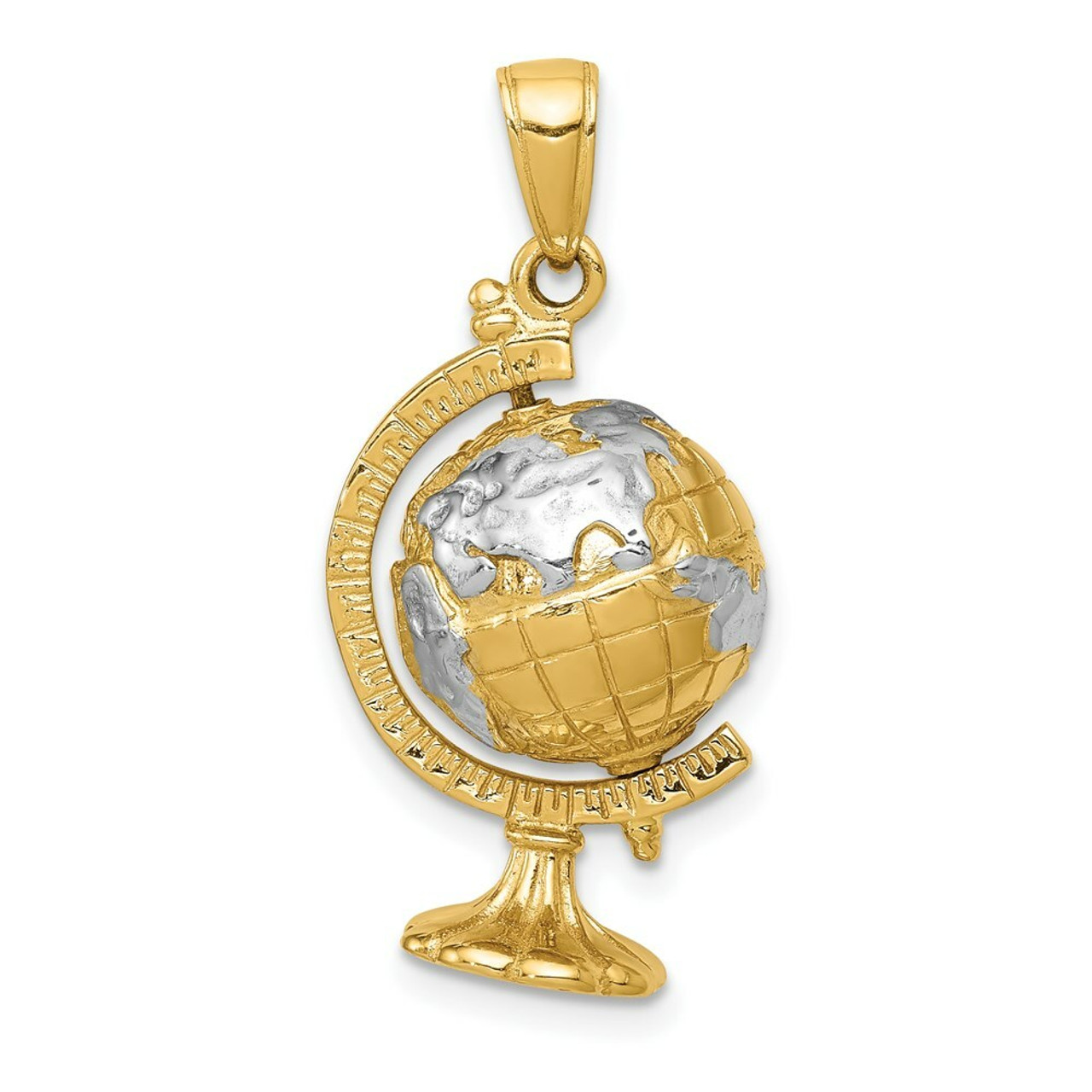 14K Yellow Gold & Rhodium 3-D Moveable Globe Pendant - (A84-478)