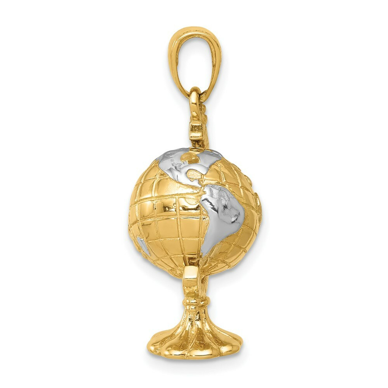 14K Yellow Gold & Rhodium 3-D Moveable Globe Pendant - (A84-478)
