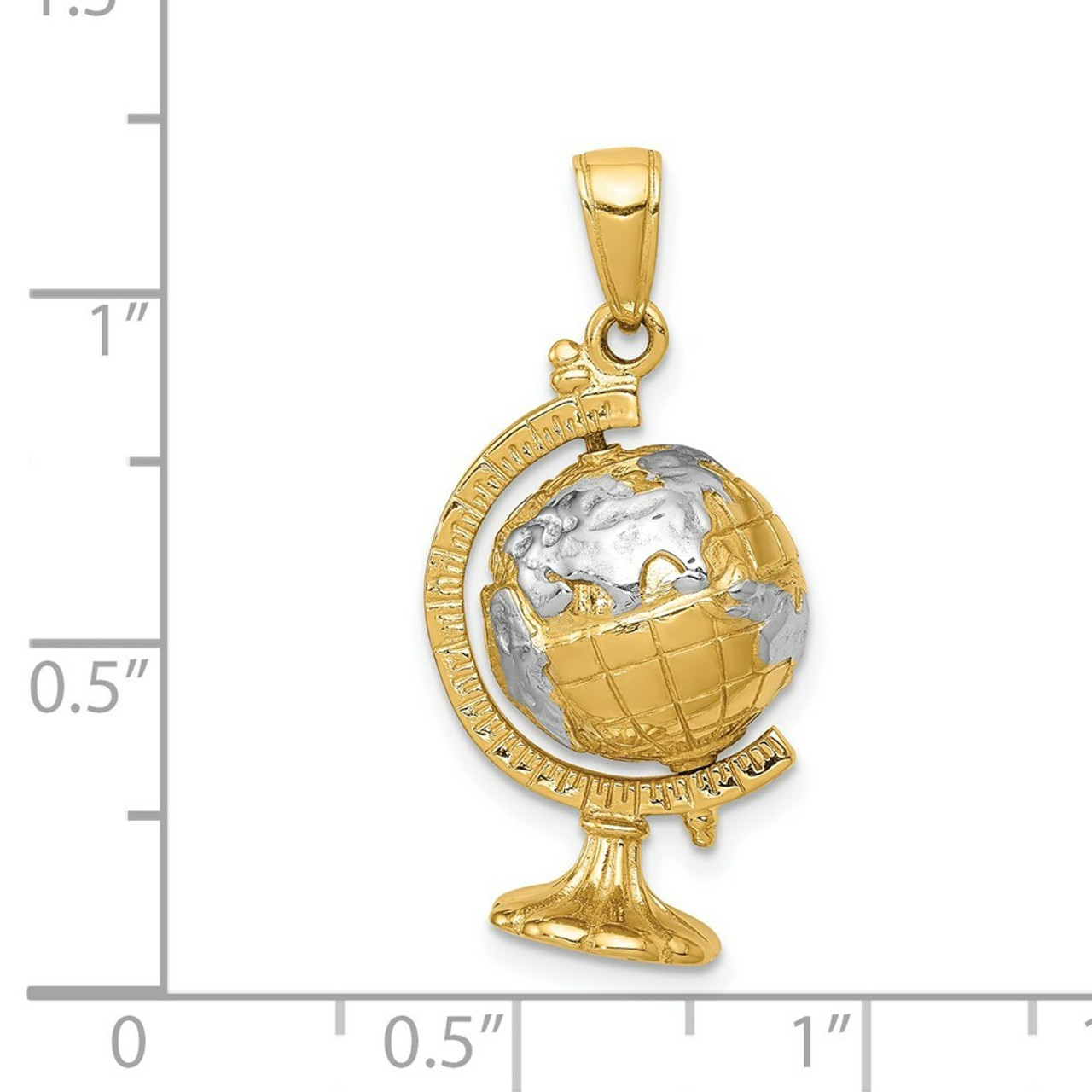 14K Yellow Gold & Rhodium 3-D Moveable Globe Pendant - (A84-478)