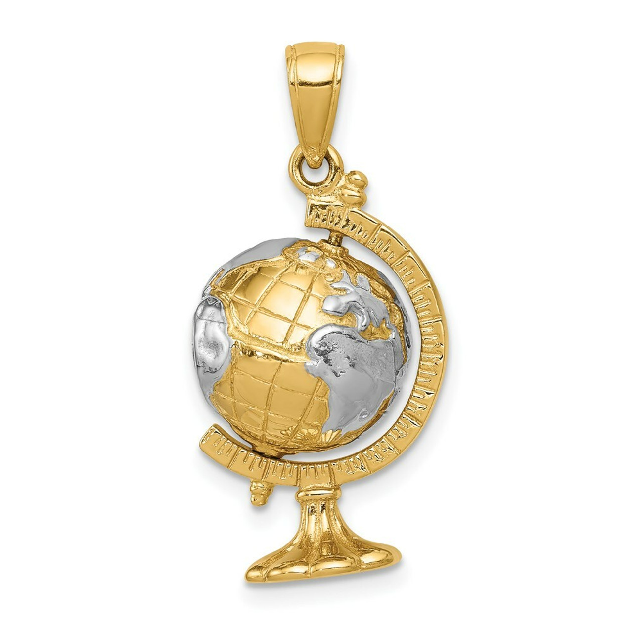 14K Yellow Gold & Rhodium 3-D Moveable Globe Pendant - (A84-478)