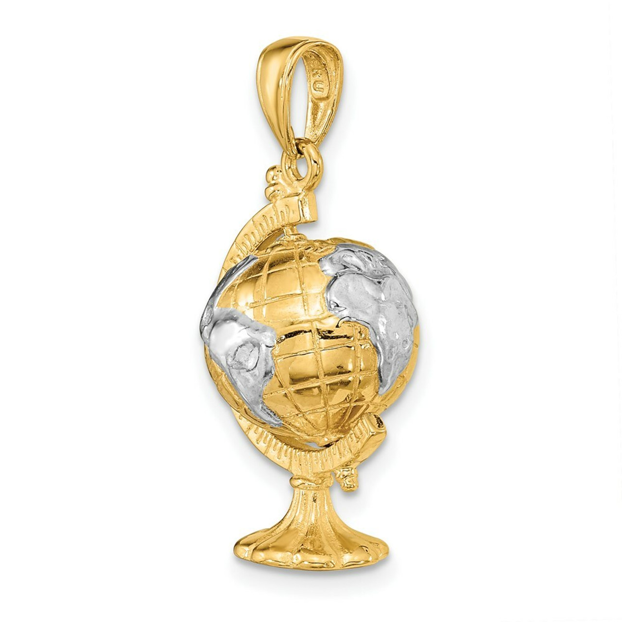 14K Yellow Gold & Rhodium 3-D Moveable Globe Pendant - (A84-478)
