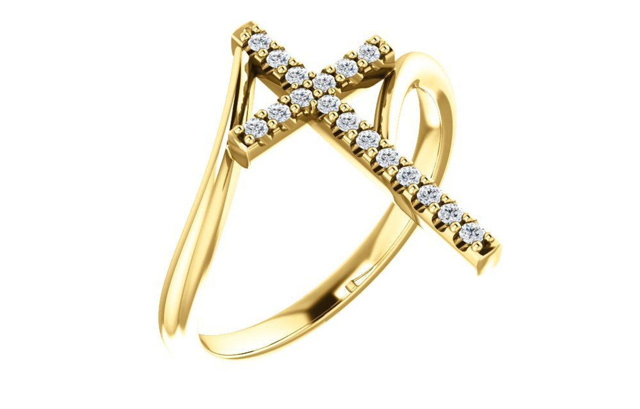 14K Yellow Gold 1/8-Carat tw Diamond Cross Ring - (B32-856) - Roy