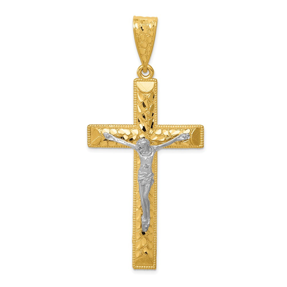 14k Two-tone Gold Diamond-cut 2 inch Crucifix Pendant - (A85-973
