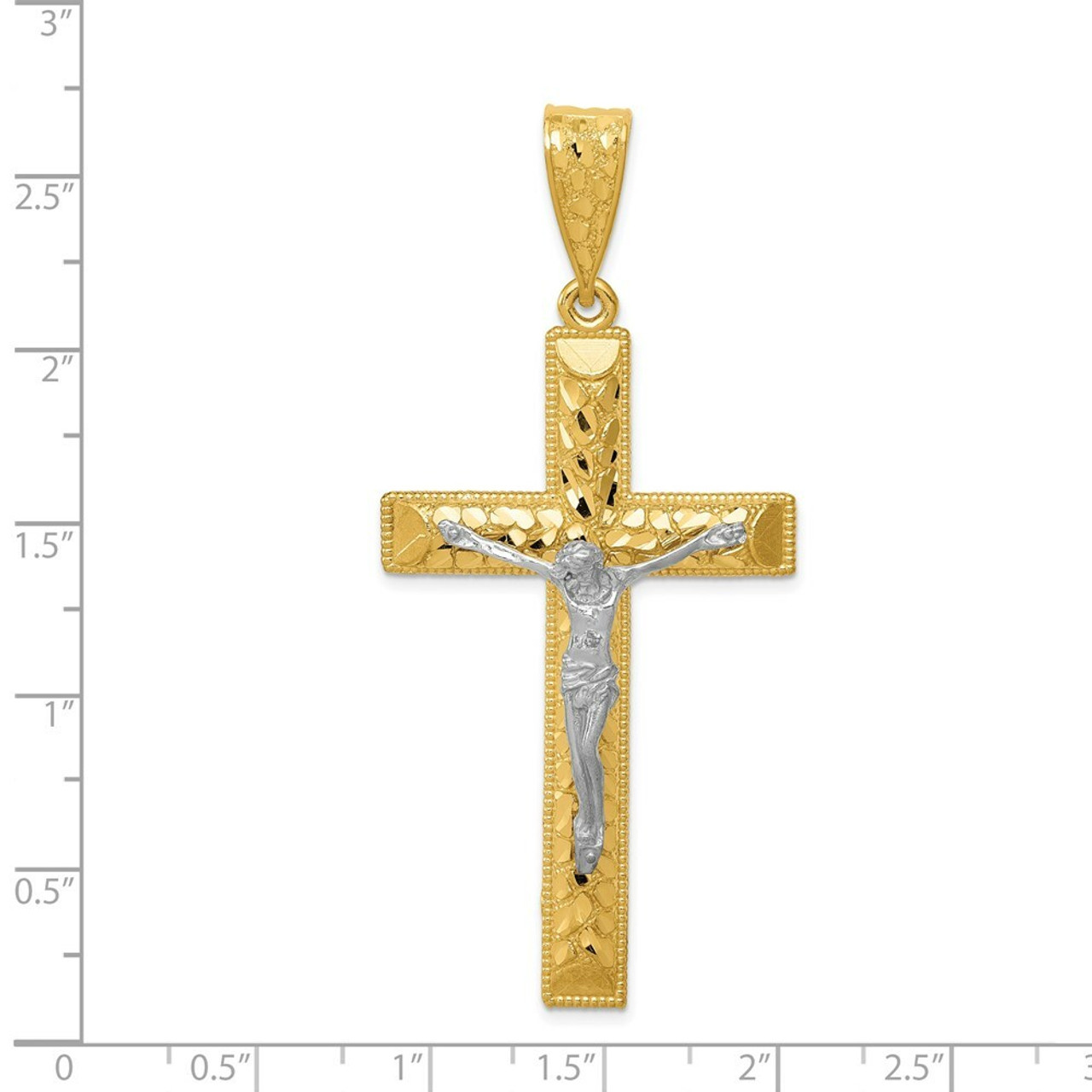 14k Two-tone Gold Diamond-cut 2 inch Crucifix Pendant - (A85-973)