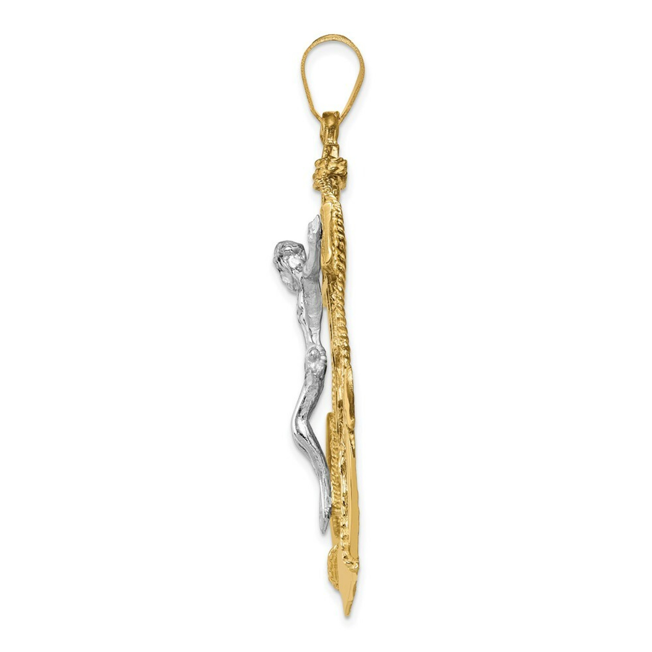 14K Two-tone Gold Mariner's Crucifix Pendant 56mm length - (A82-883)
