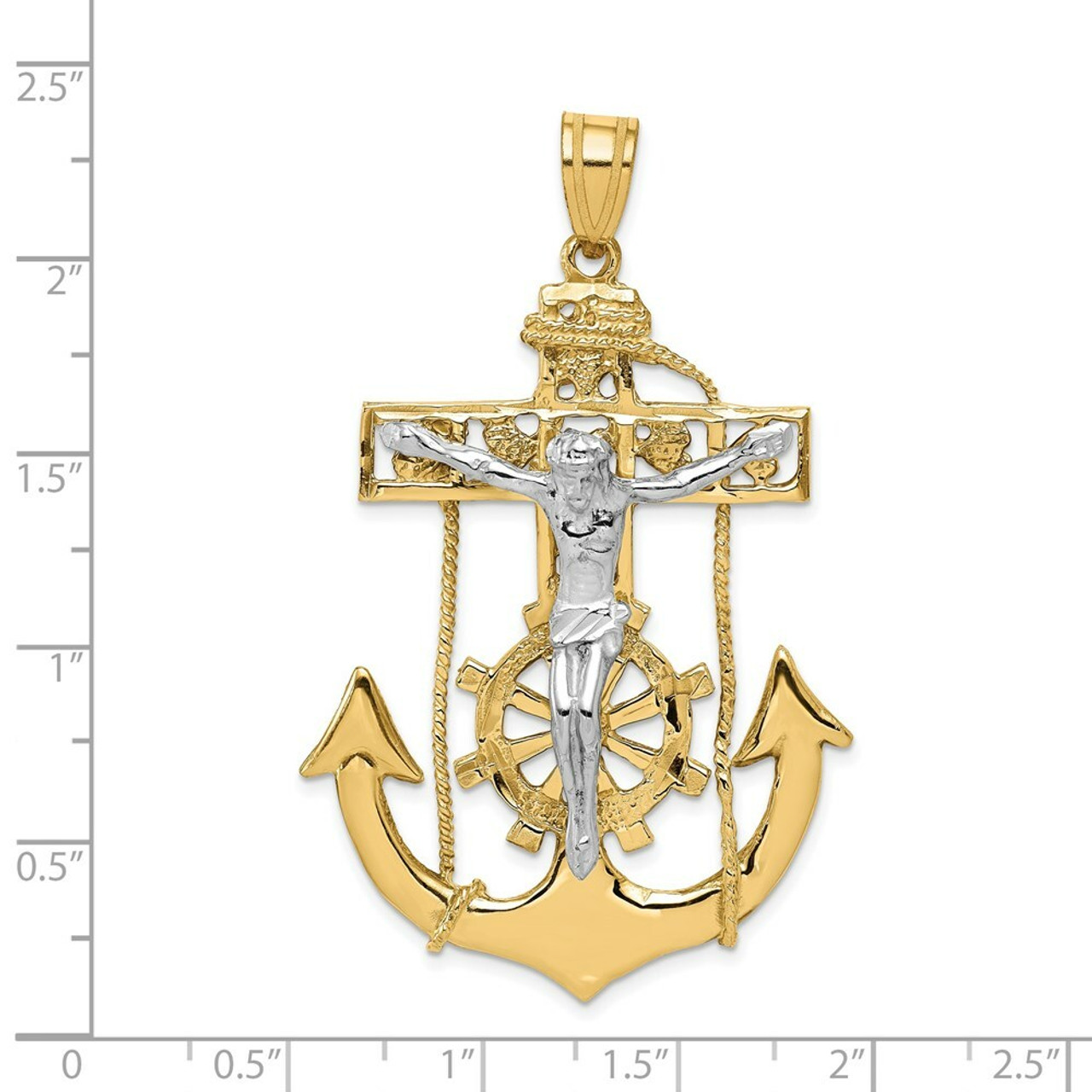 14K Two-tone Gold Mariner's Crucifix Pendant 56mm length - (A82-883)