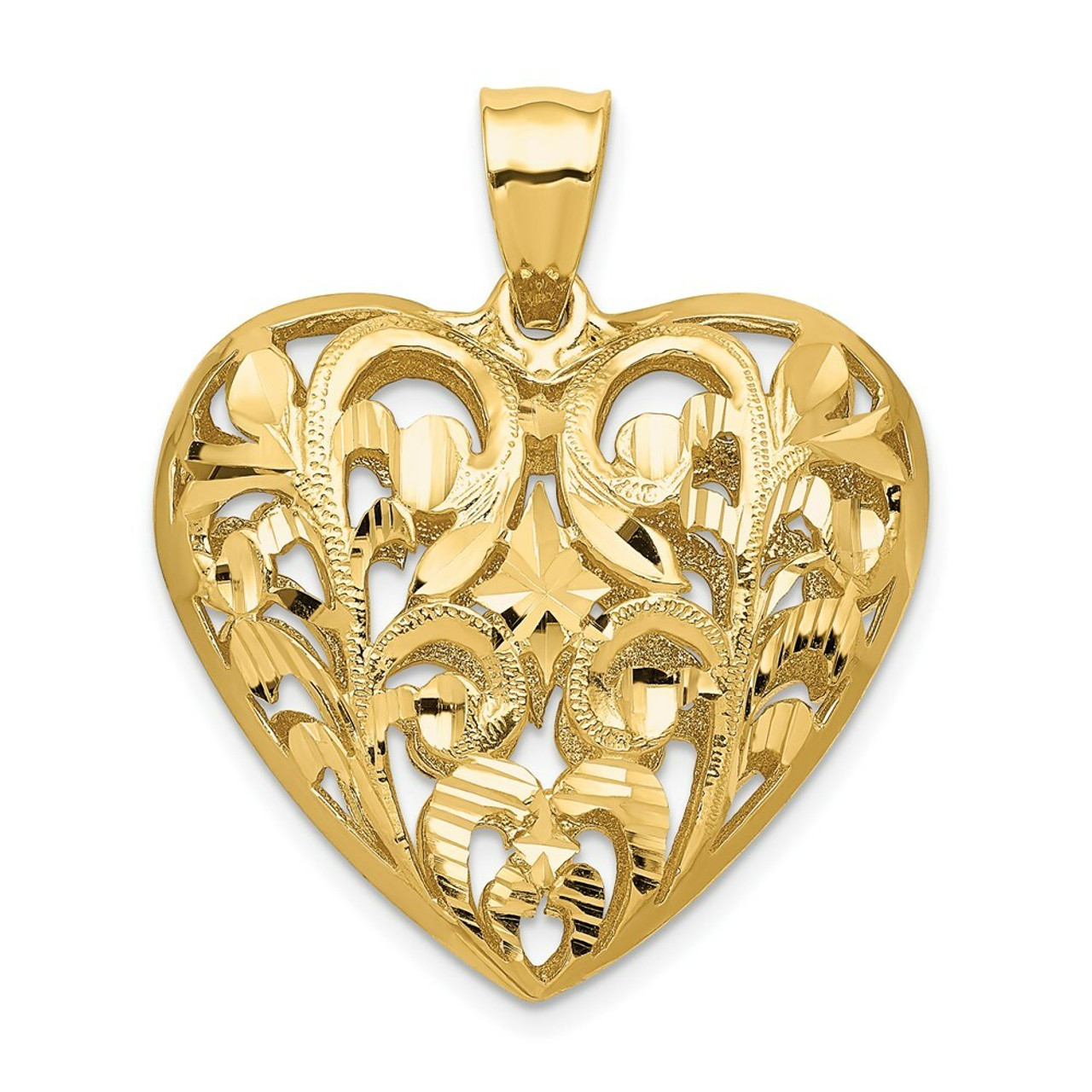 14K Yellow Gold Fancy Heart Charm - (A83-425)