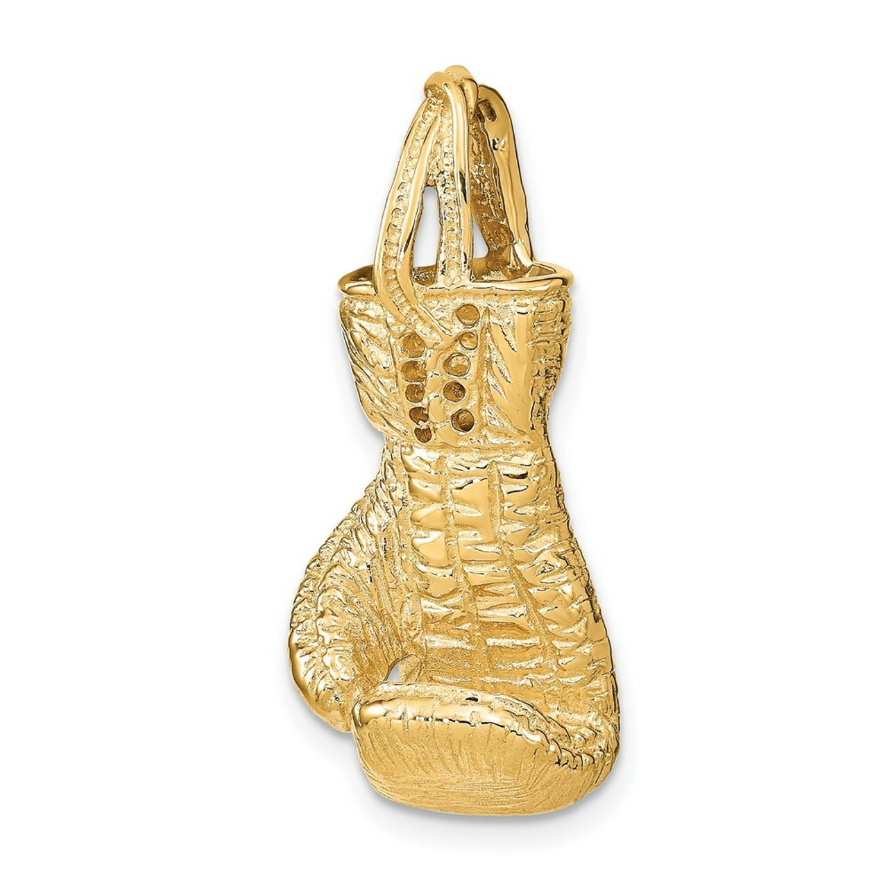 14K Yellow Gold Hollow Polished 3-Dimensional Boxing Glove Pendant - (A83-340)