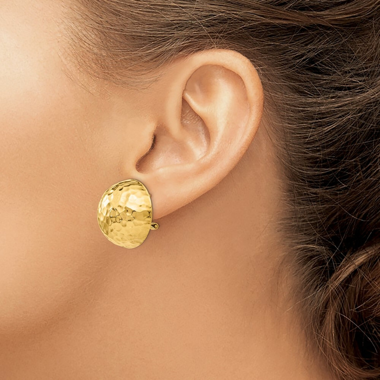 14K Yellow Gold Hammered Omega Back Post Earrings - (B44-413)