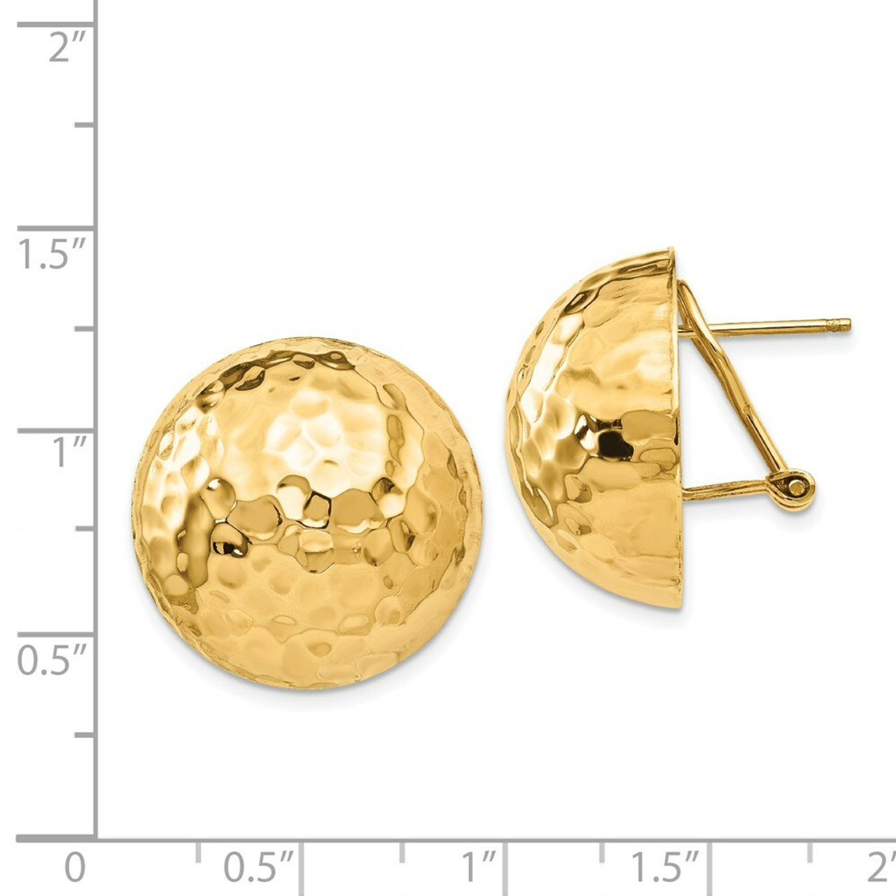 14K Yellow Gold Hammered Omega Back Post Earrings - (B44-413)