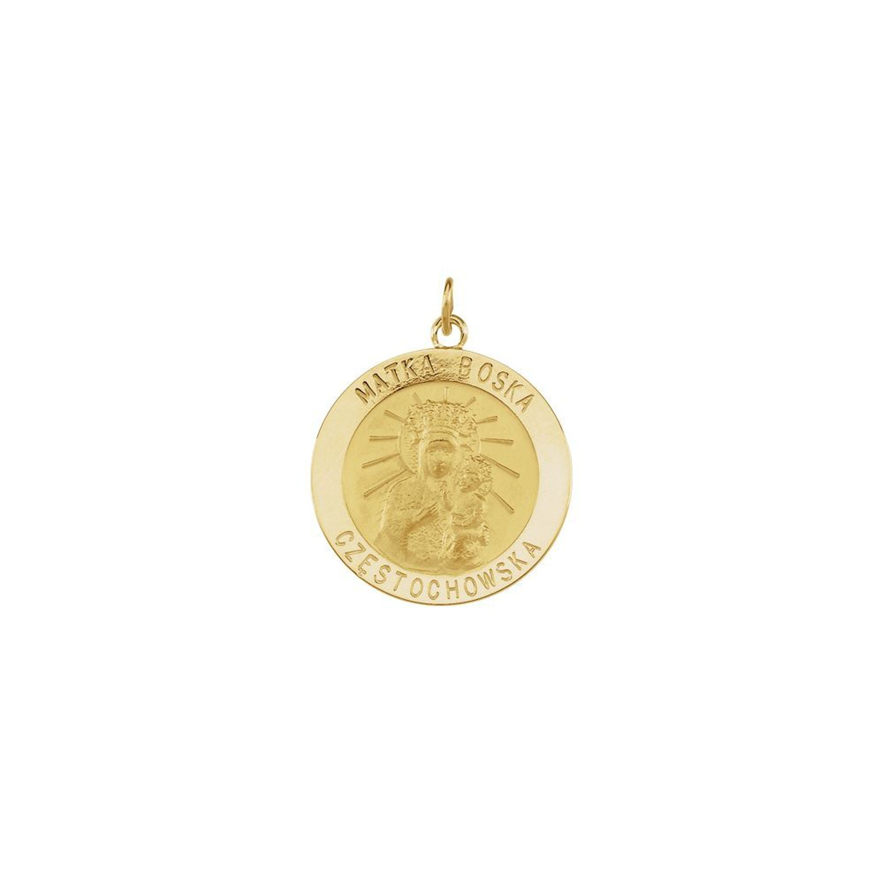 14K Yellow Gold 25mm Round Matka Boska Medal - (B16-267)