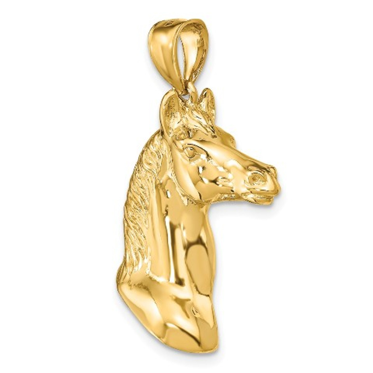 14K Yellow Gold 3-D & Polished Horse Head Charm Pendant - (A90-903)