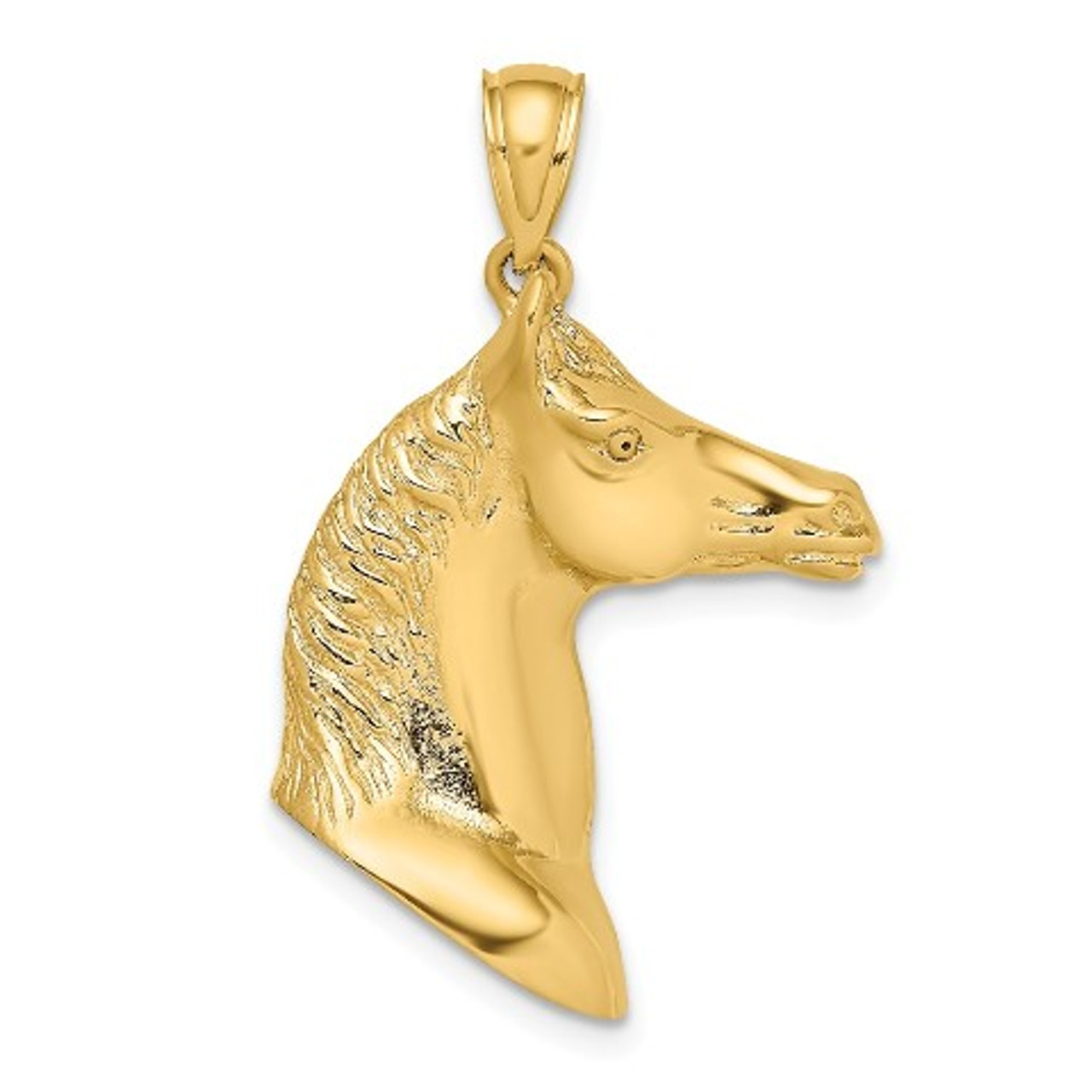 14K Yellow Gold 3-D & Polished Horse Head Charm Pendant - (A90-903)