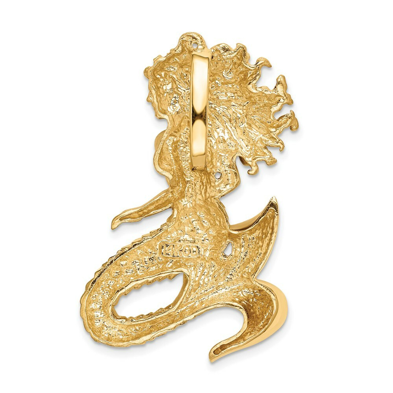 14K Yellow Gold Polished & Satin Diamond-cut Mermaid Slide - (A84-666)