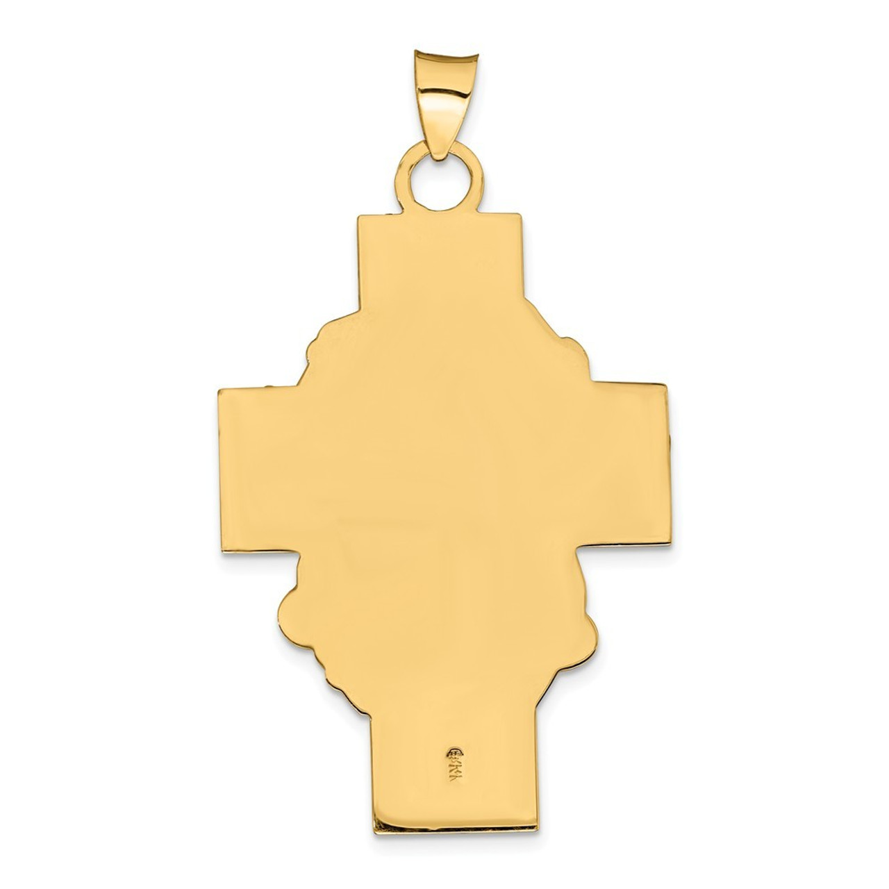 14K Yellow Gold Hollow with Satin Finish Jesus Cross Medal - (B14-501)