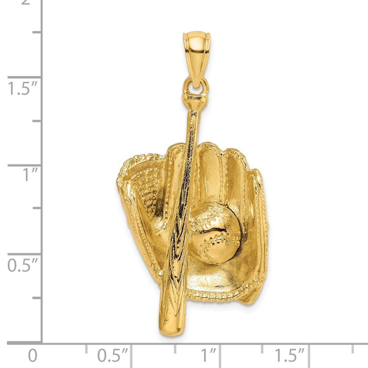 14K Yellow Gold 3-D Baseball Glove, Bat, Ball Charm Pendant - (A93-425)