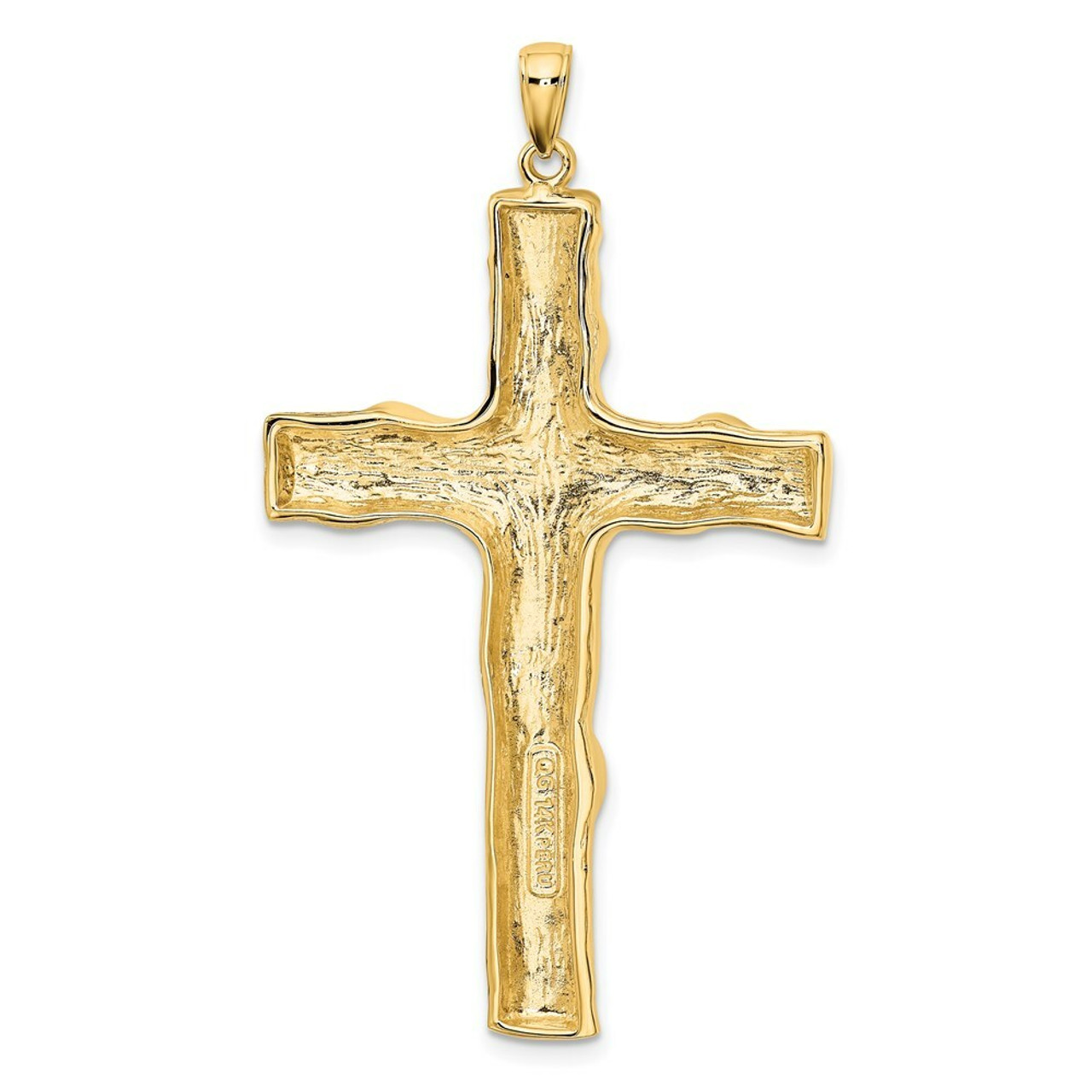 14K Yellow Gold Large Textured Cross Pendant - (A85-636)