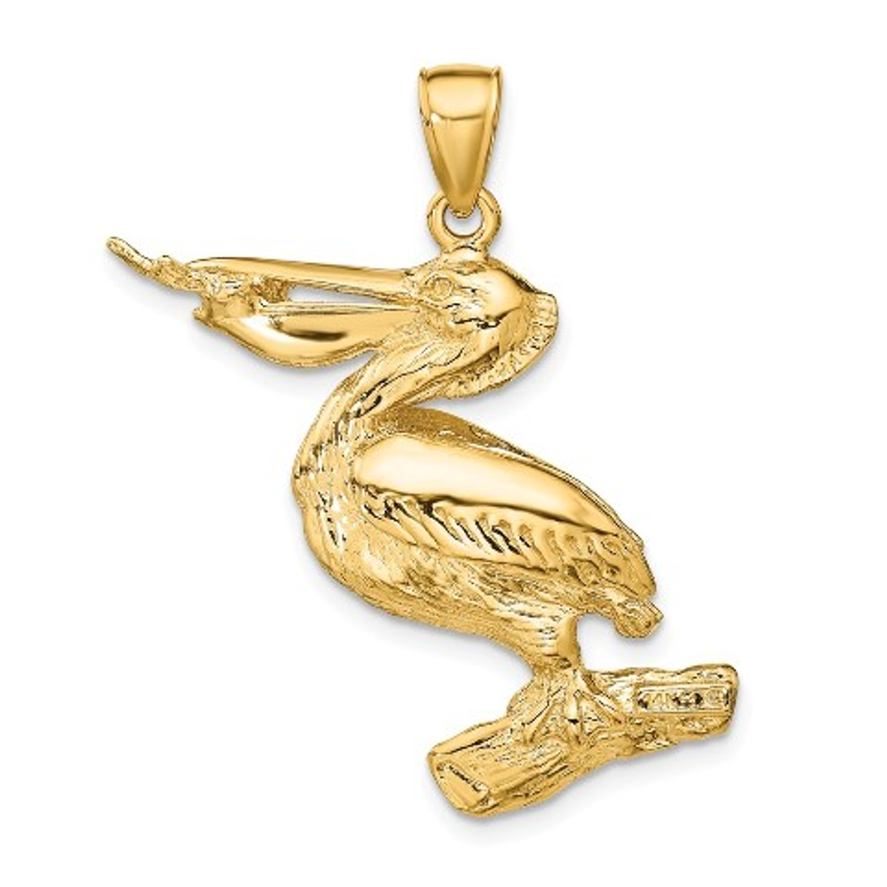 14K Yellow Gold 3-D Pelican Pendant - (A92-929)