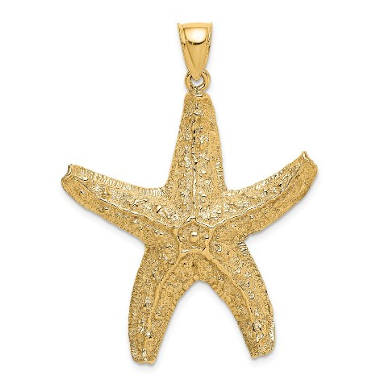 14K Yellow Gold Textured Large Starfish Charm Pendant - (A93-172)