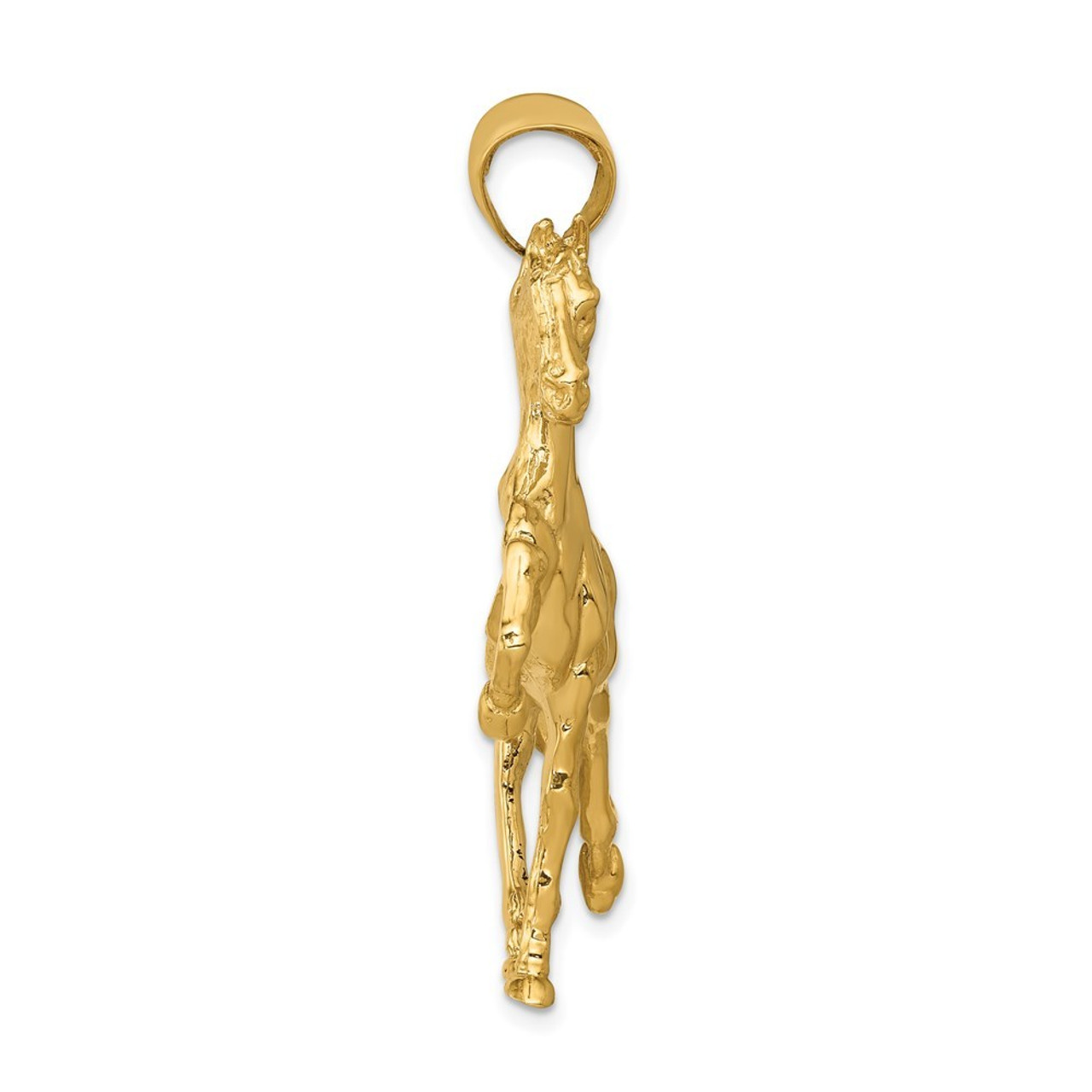 14K Yellow Gold Solid Polished Open-Backed Horse Pendant - (A83-483)