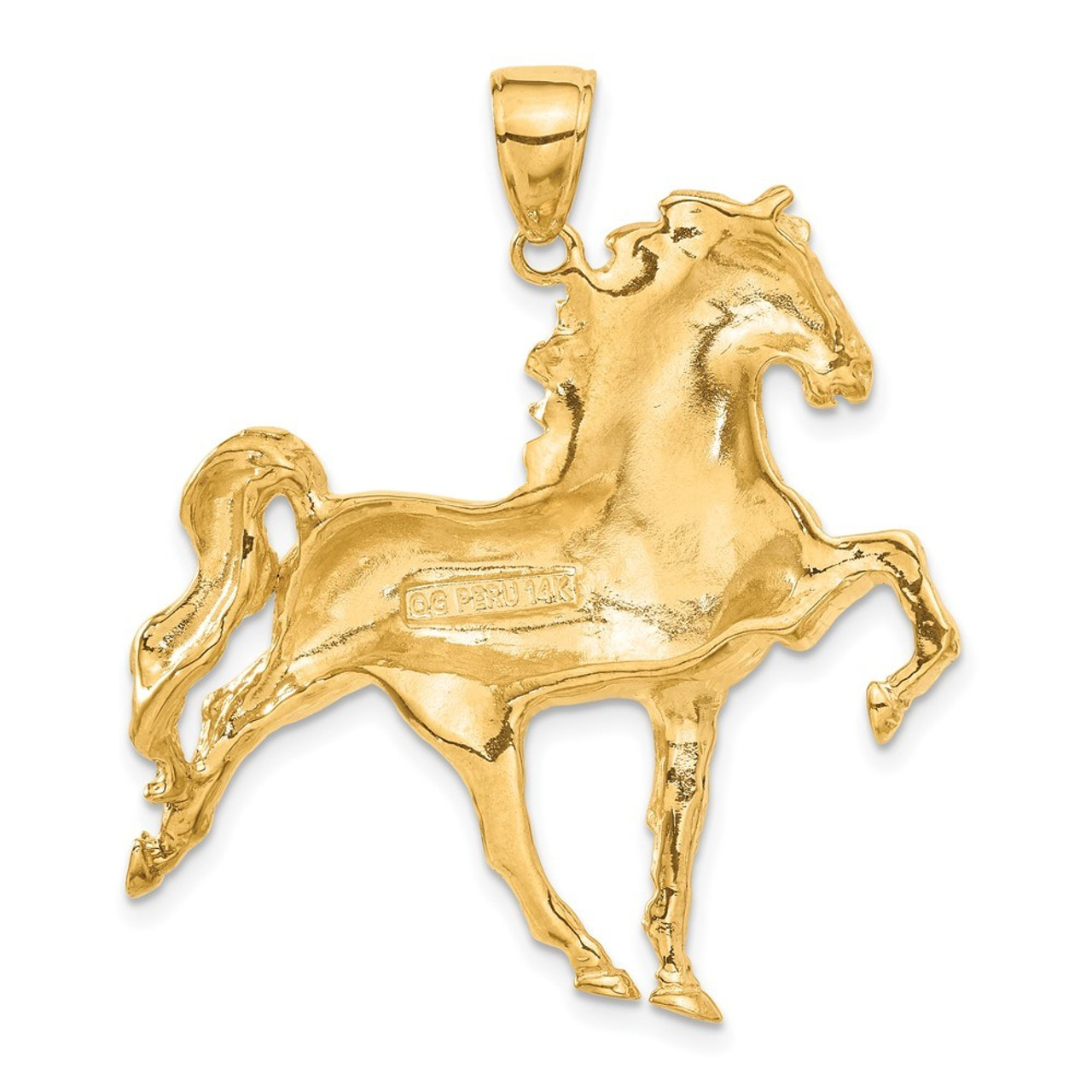 14K Yellow Gold Solid Polished Open-Backed Horse Pendant - (A83-483)