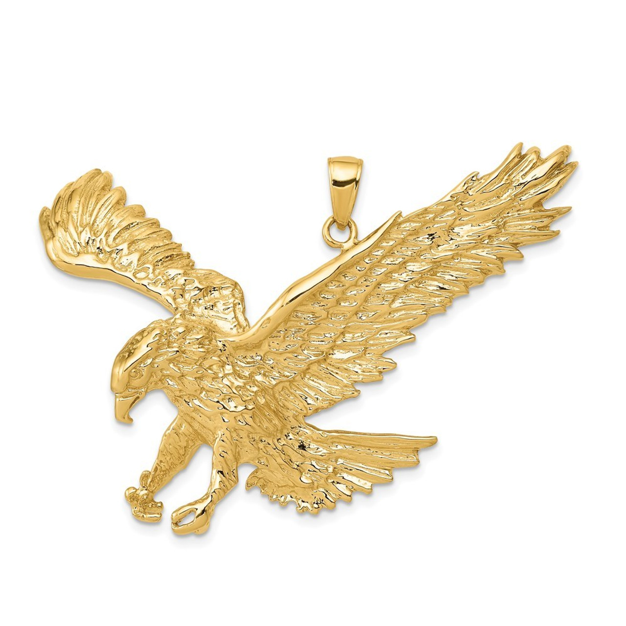 14K Yellow Gold Solid Polished Eagle Pendant - (A83-494)