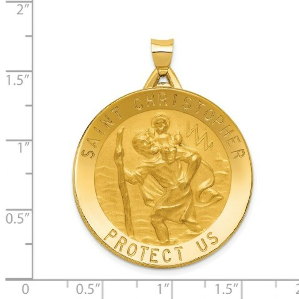 14K Yellow Gold Saint Christopher Medal Pendant 33mm width - (A86