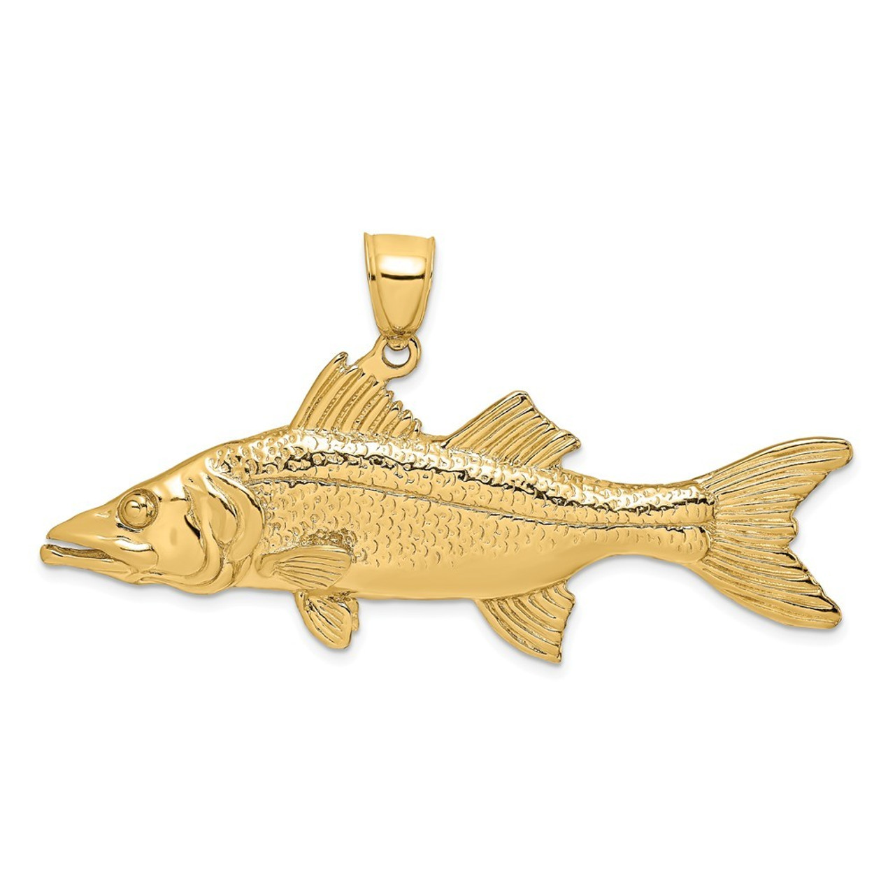 14K Yellow Gold 3-D Snook Fish Charm Pendant - (A92-764) - Roy