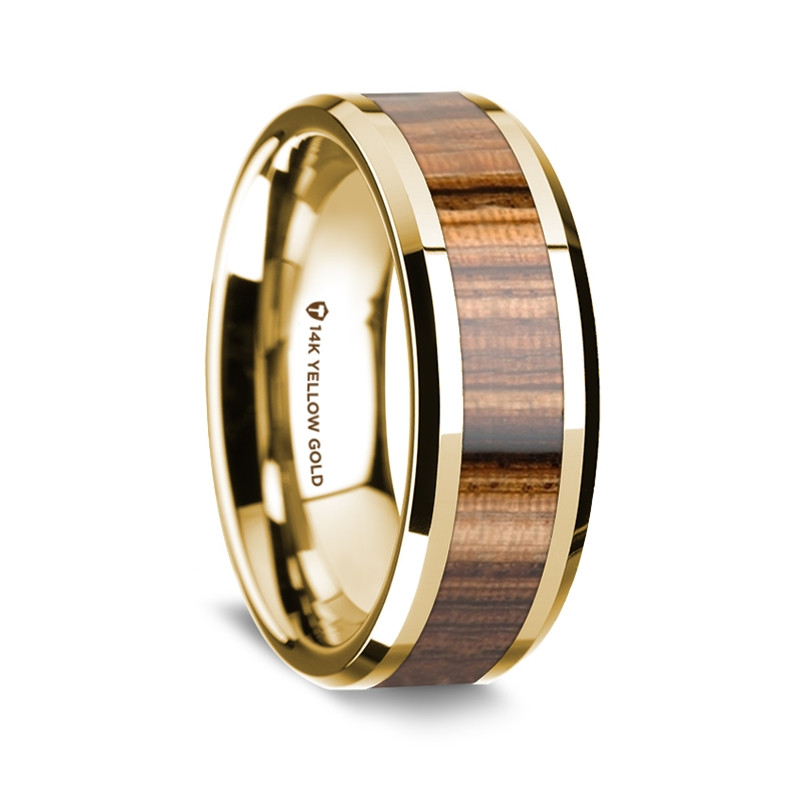 14K Yellow Gold Polished Beveled Edges Men's Wedding Band with